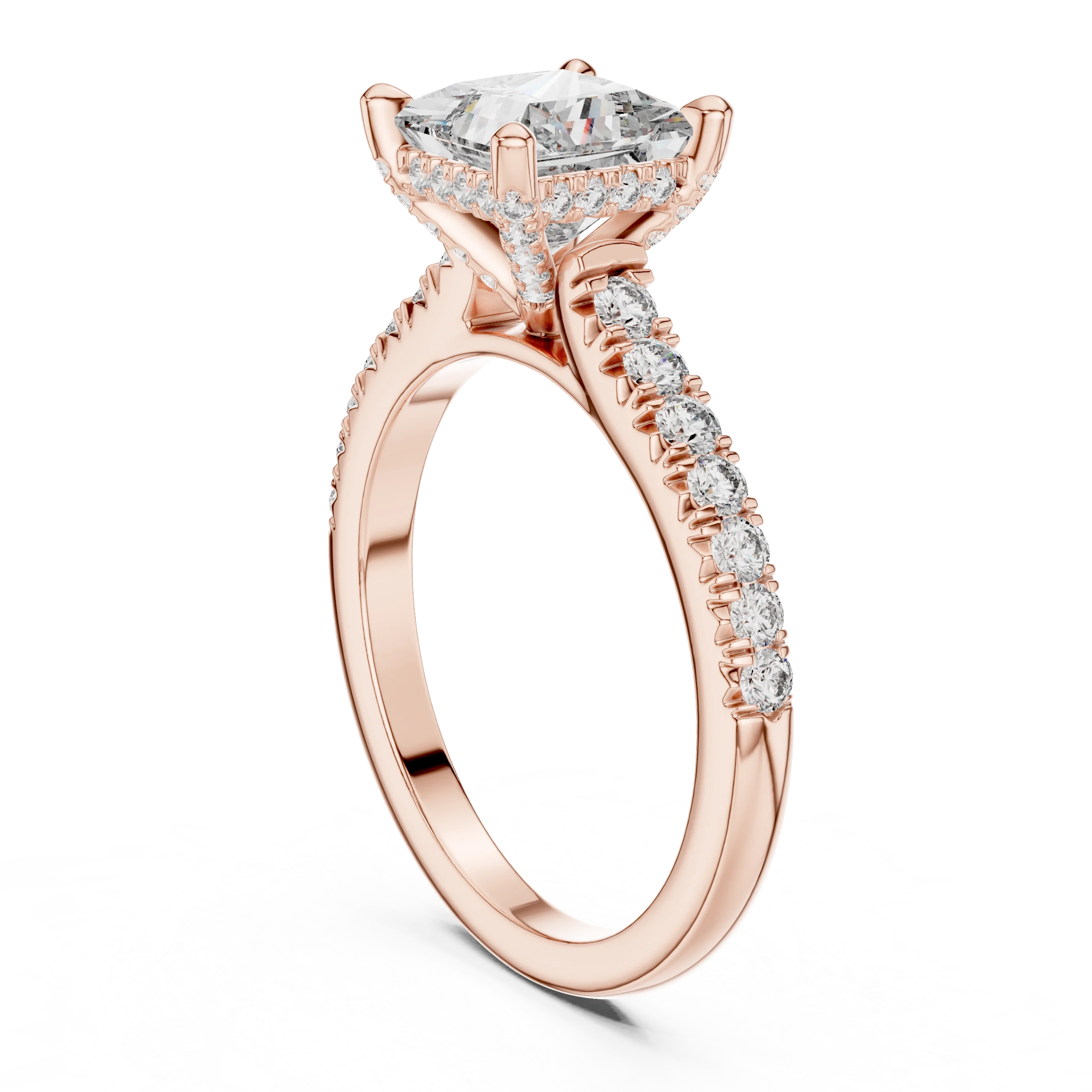 Princess Hidden Halo Diamond Engagement Ring