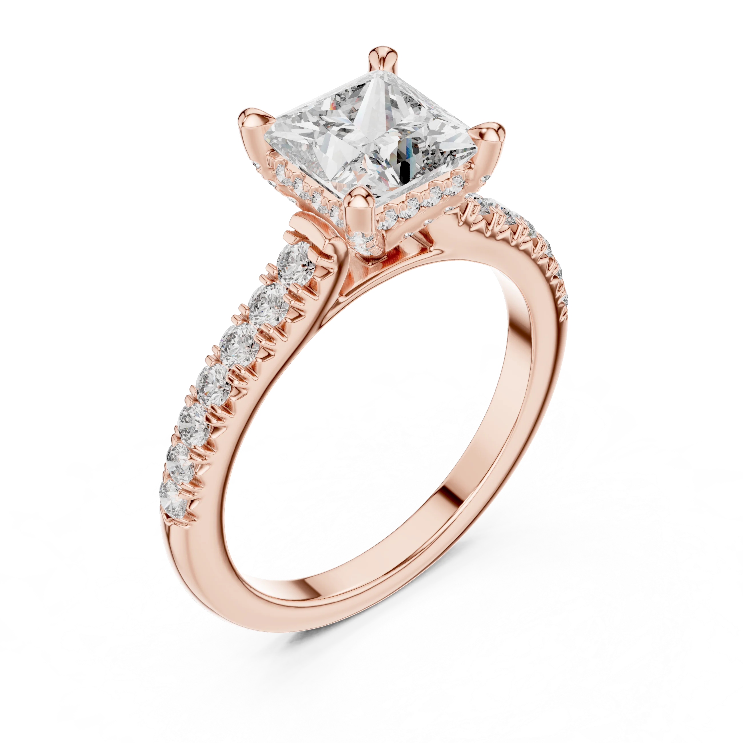 Princess Hidden Halo Diamond Engagement Ring