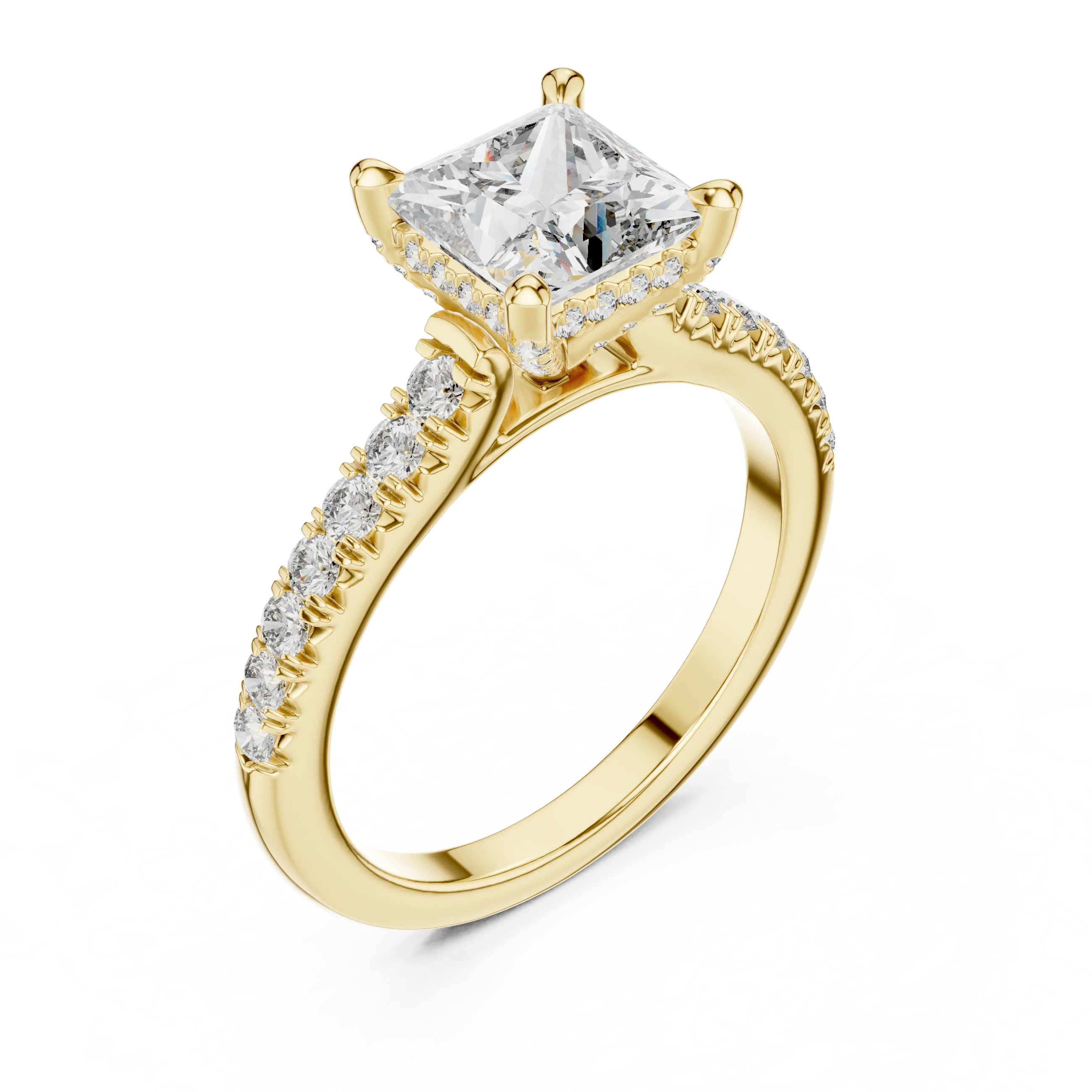 Princess Hidden Halo Diamond Engagement Ring