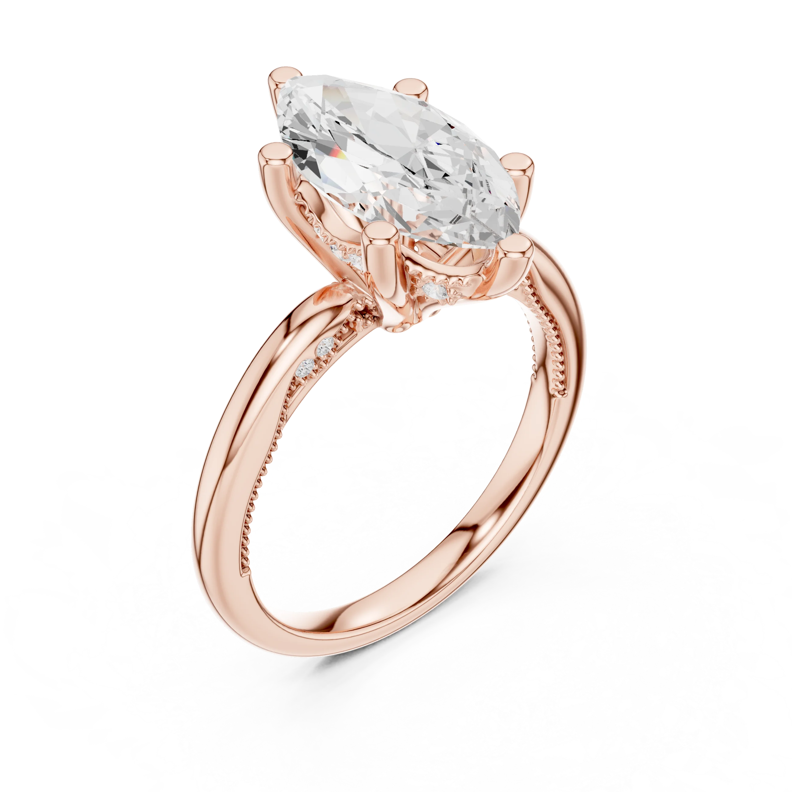 Hidden Halo Marquise Cut Diamond Engagement Ring