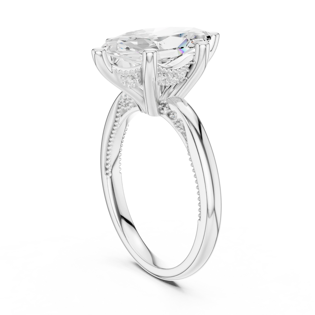 Hidden Halo Marquise Cut Diamond Engagement Ring