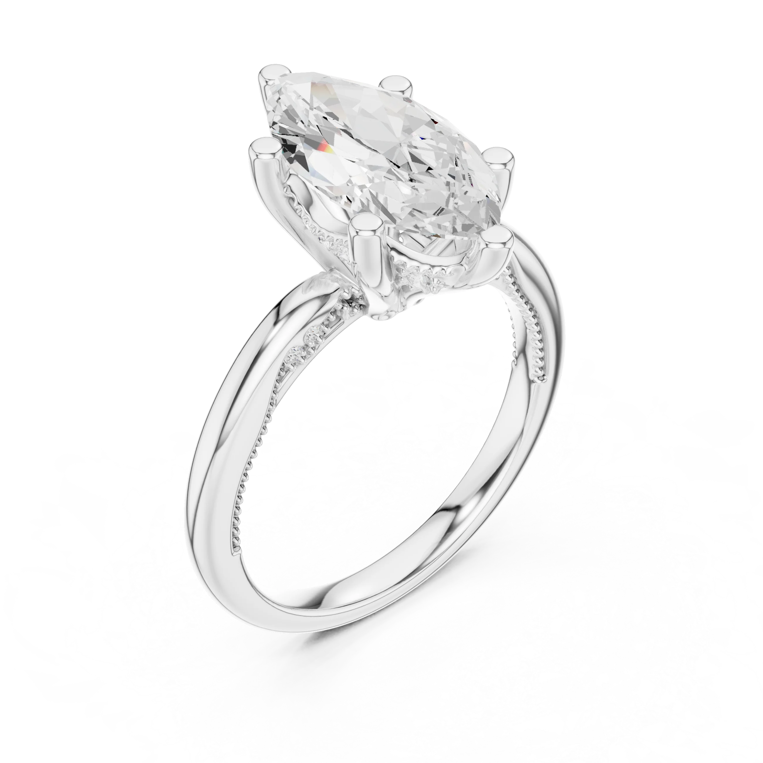 Hidden Halo Marquise Cut Diamond Engagement Ring