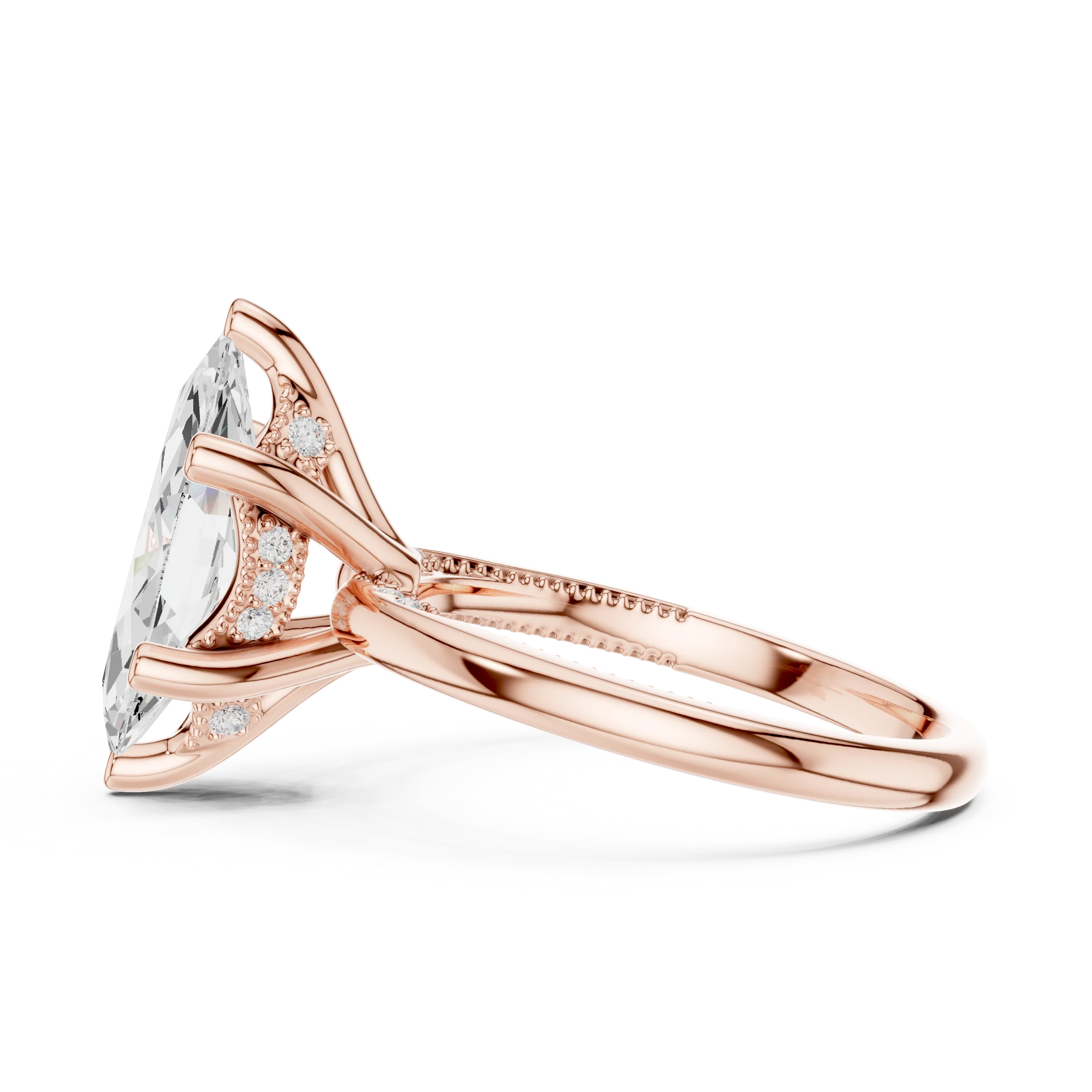 Hidden Halo Marquise Cut Diamond Engagement Ring