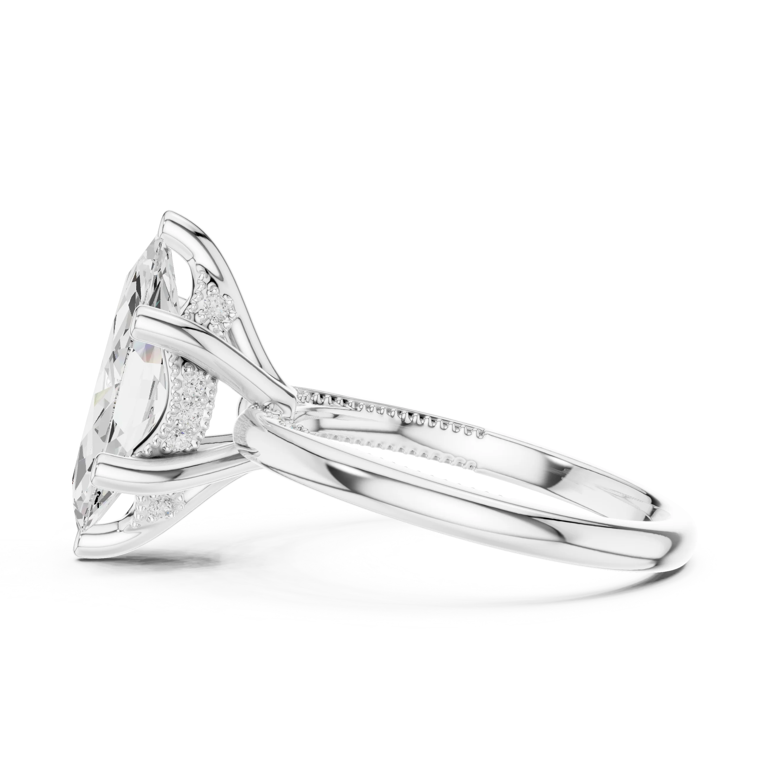 Hidden Halo Marquise Cut Diamond Engagement Ring
