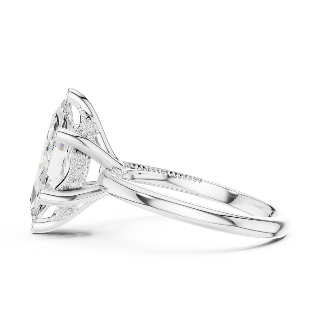 Hidden Halo Marquise Cut Diamond Engagement Ring