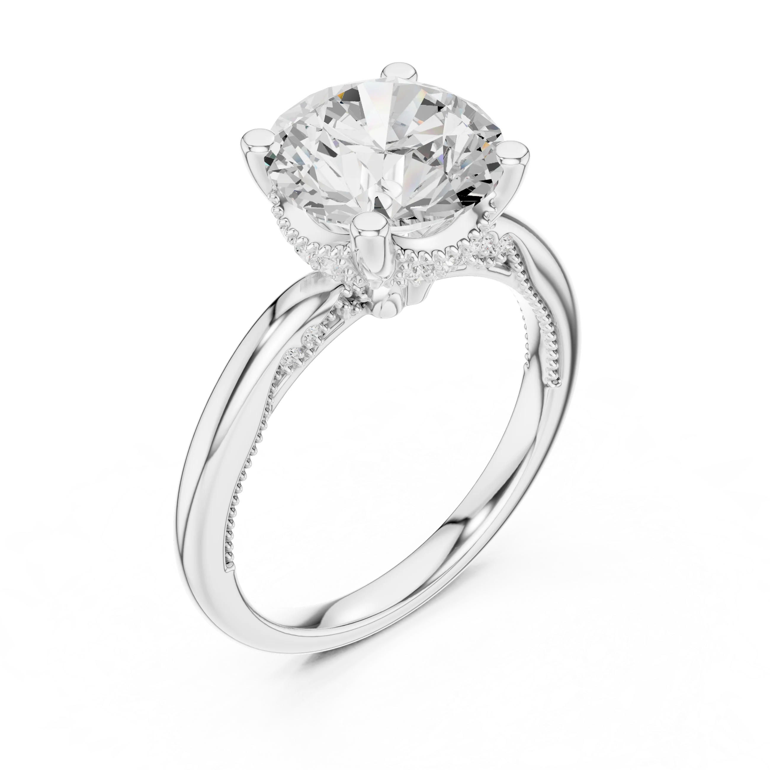 Hidden Halo Round Cut Diamond Engagement Ring
