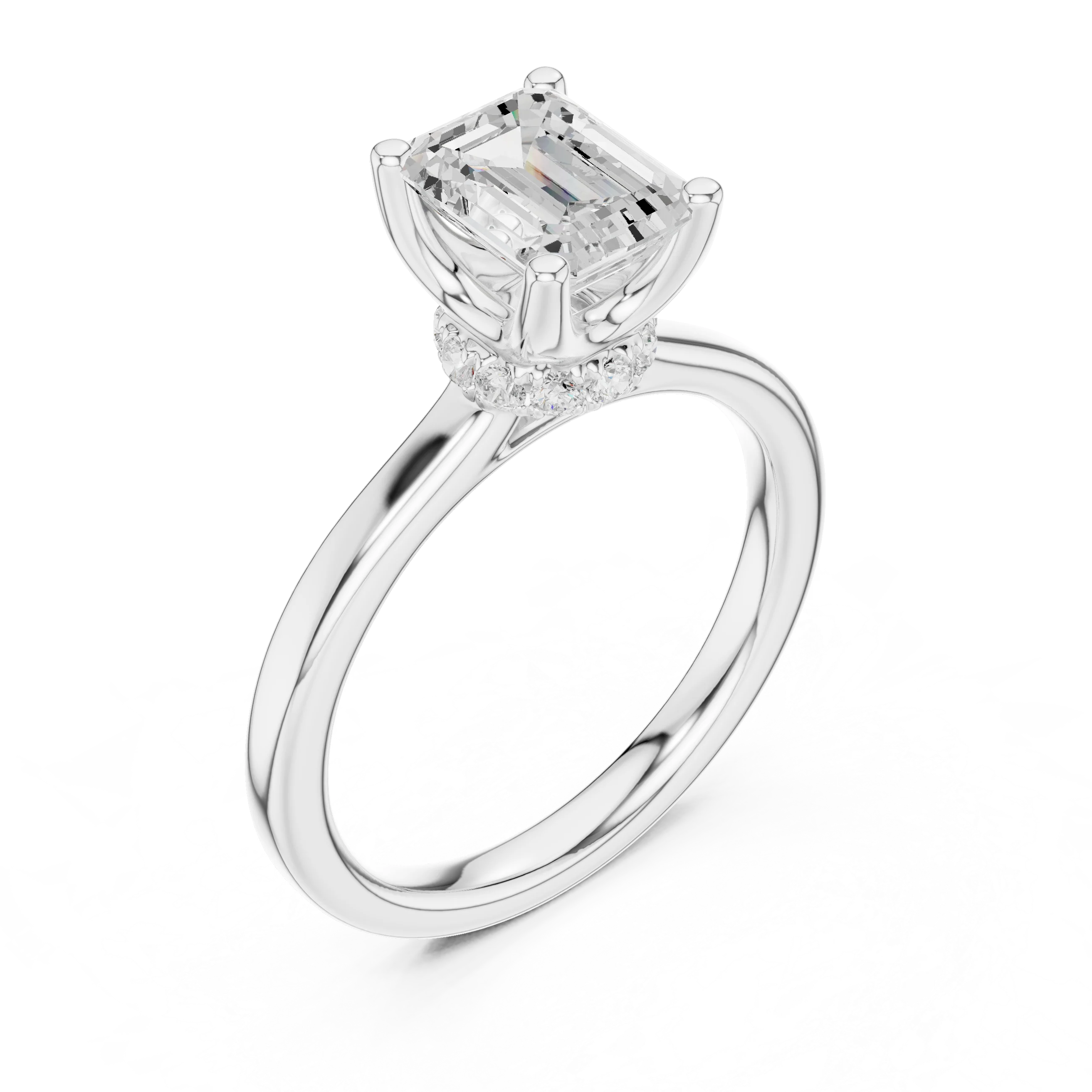 Emerald Shape Diamond Hidden Halo Engagement Ring