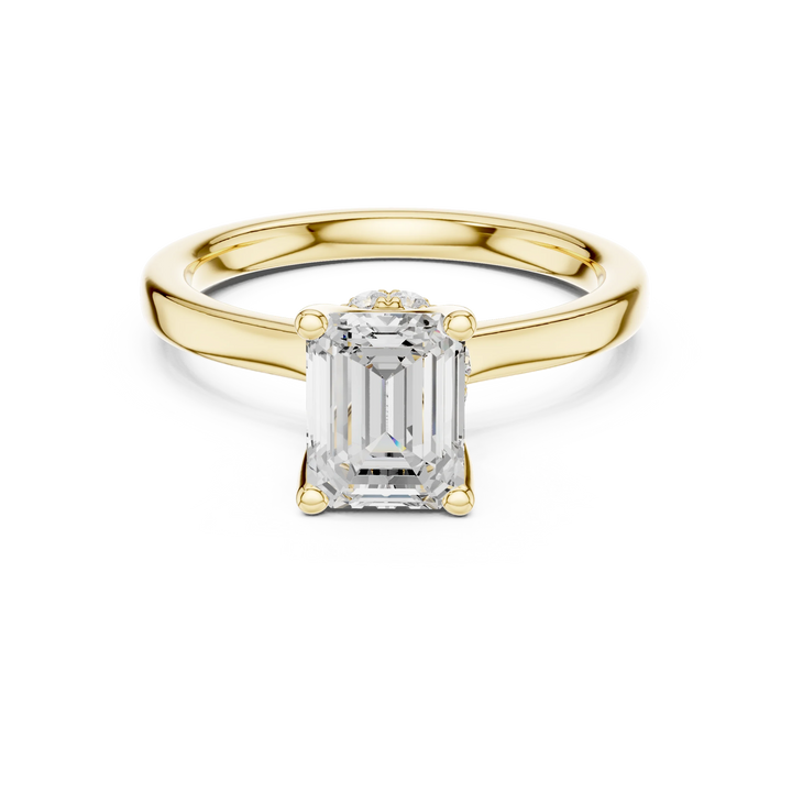 Emerald Shape Diamond Hidden Halo Engagement Ring