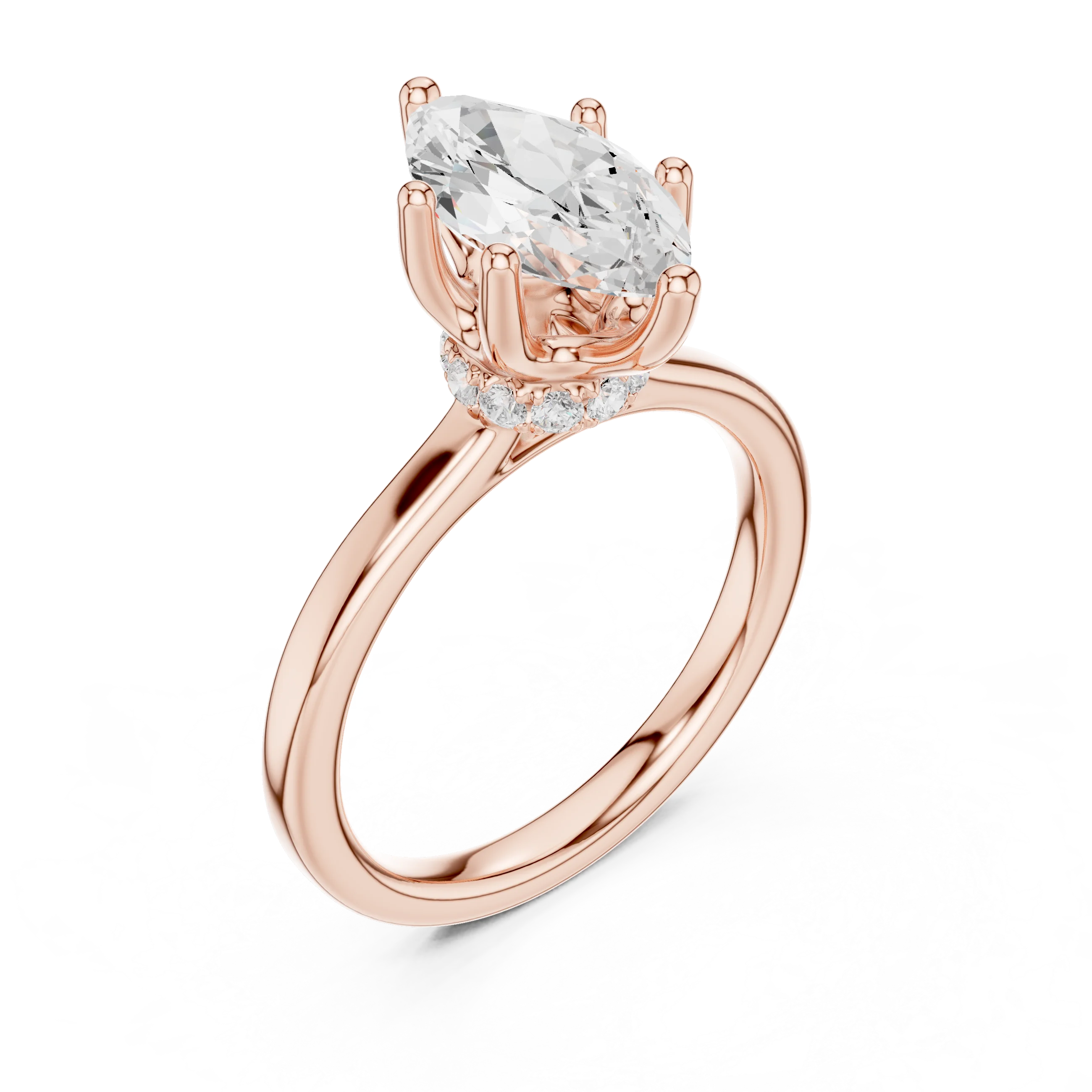Marquise Shape Diamond Hidden Halo Engagement Ring