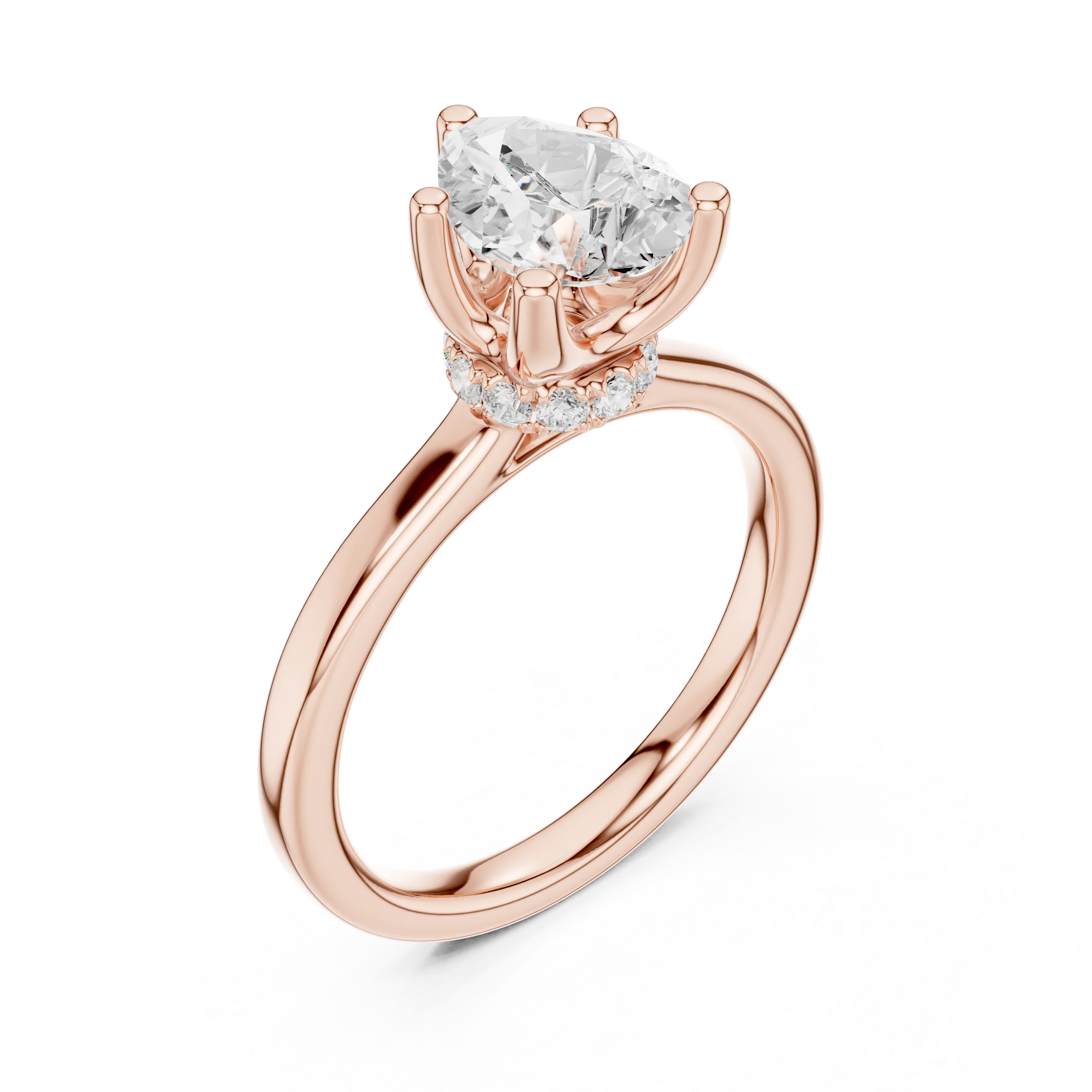 Pear Shape Diamond Hidden Halo Engagement Ring