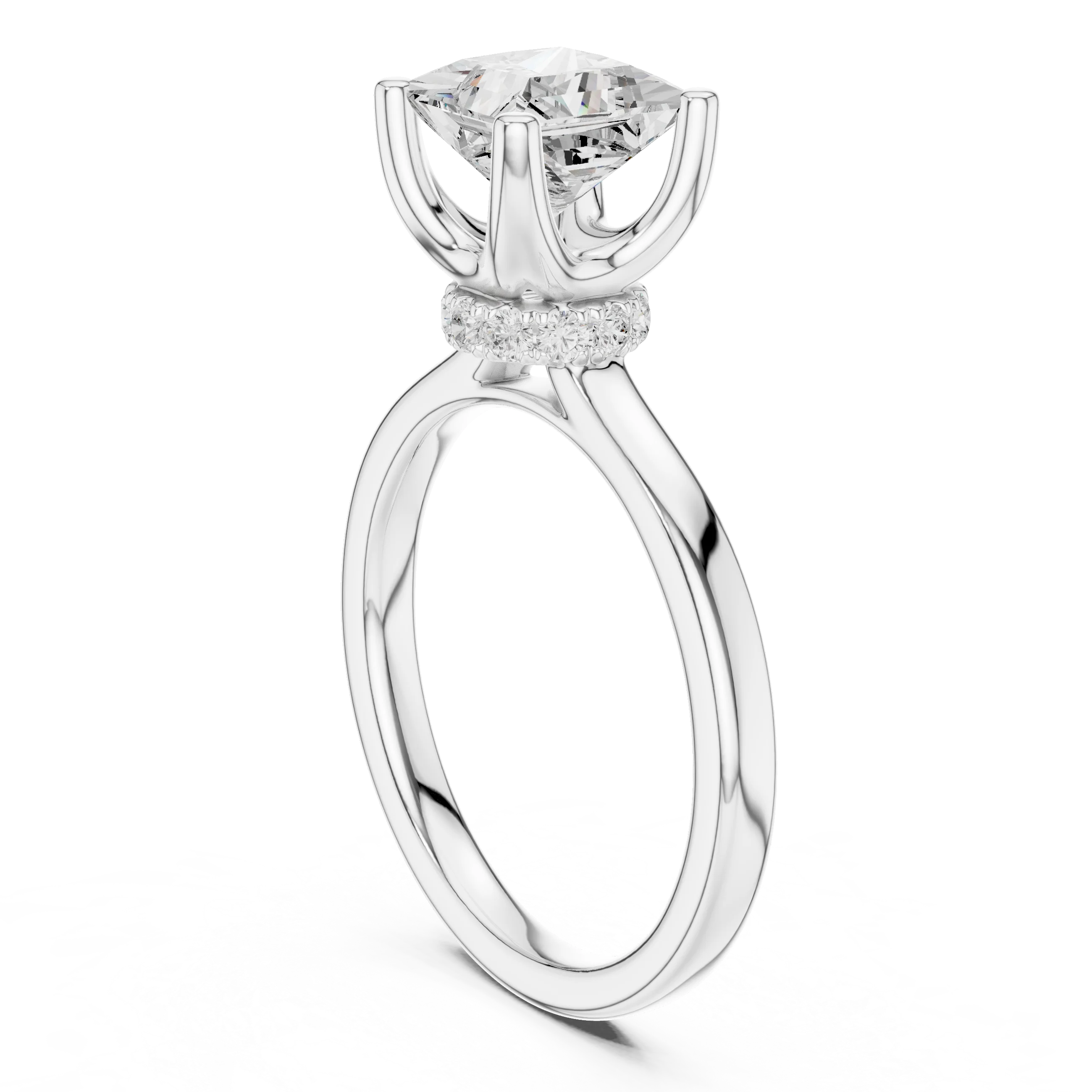 Princess Shape Diamond Hidden Halo Engagement Ring