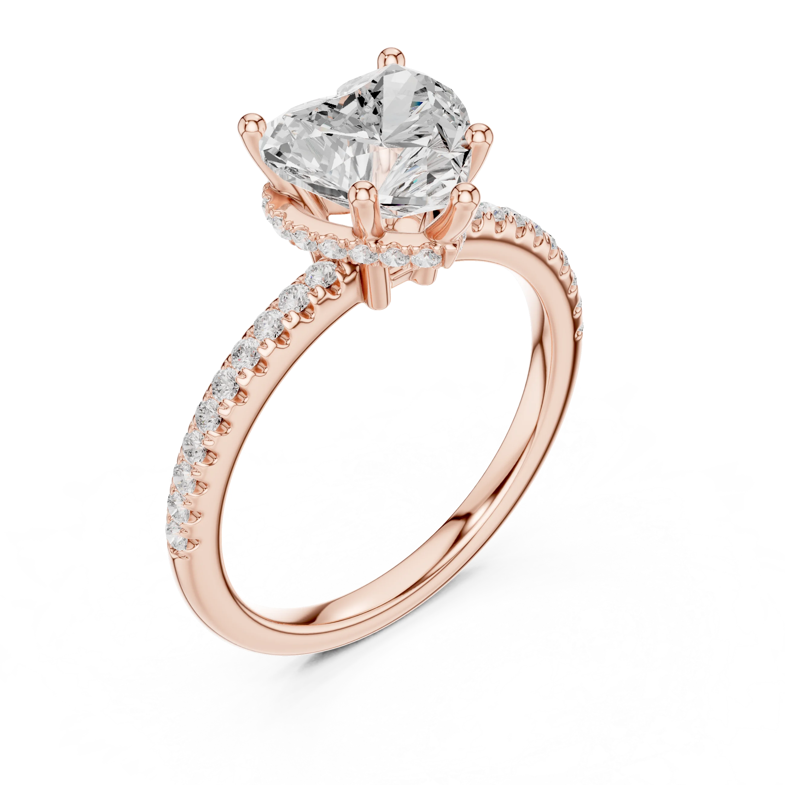 Hidden Halo Heart Cut Diamond Engagement Ring With Pave Band