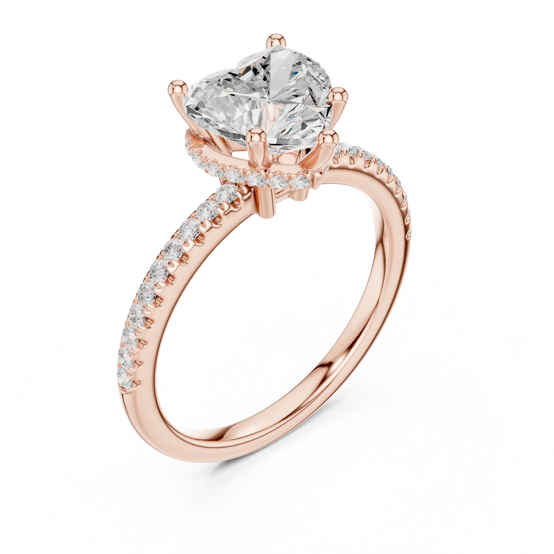 Hidden Halo Heart Cut Diamond Engagement Ring With Pave Band