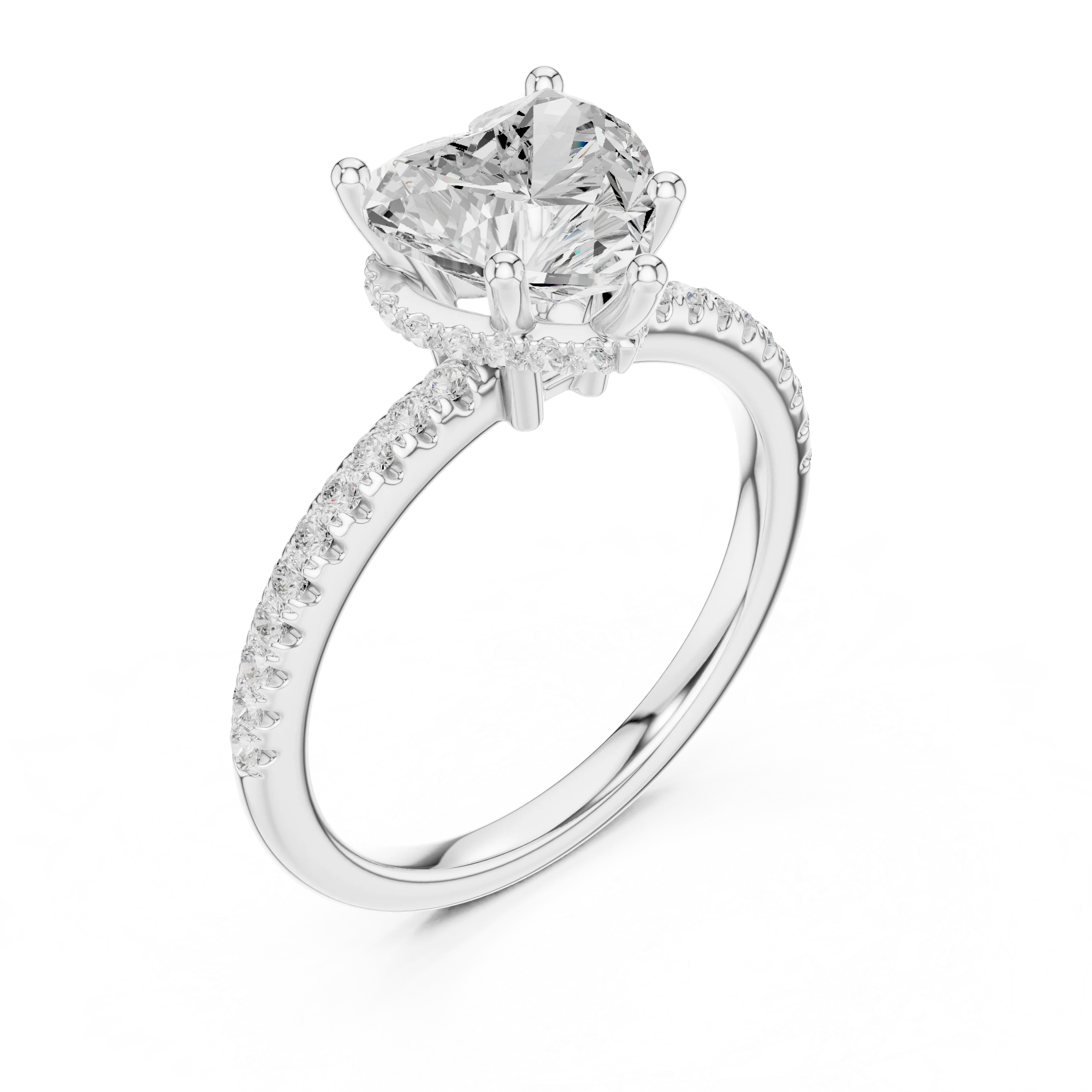 Hidden Halo Heart Cut Diamond Engagement Ring With Pave Band