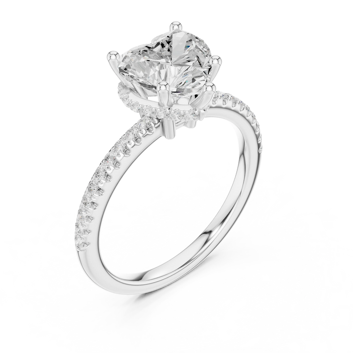 Hidden Halo Heart Cut Diamond Engagement Ring With Pave Band