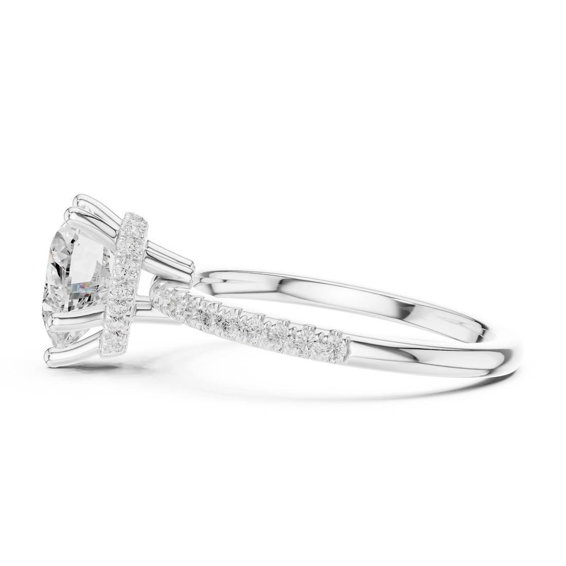 Hidden Halo Heart Cut Diamond Engagement Ring With Pave Band