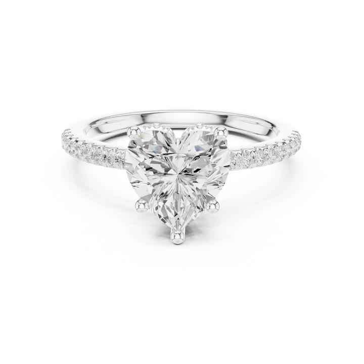 Hidden Halo Heart Cut Diamond Engagement Ring With Pave Band