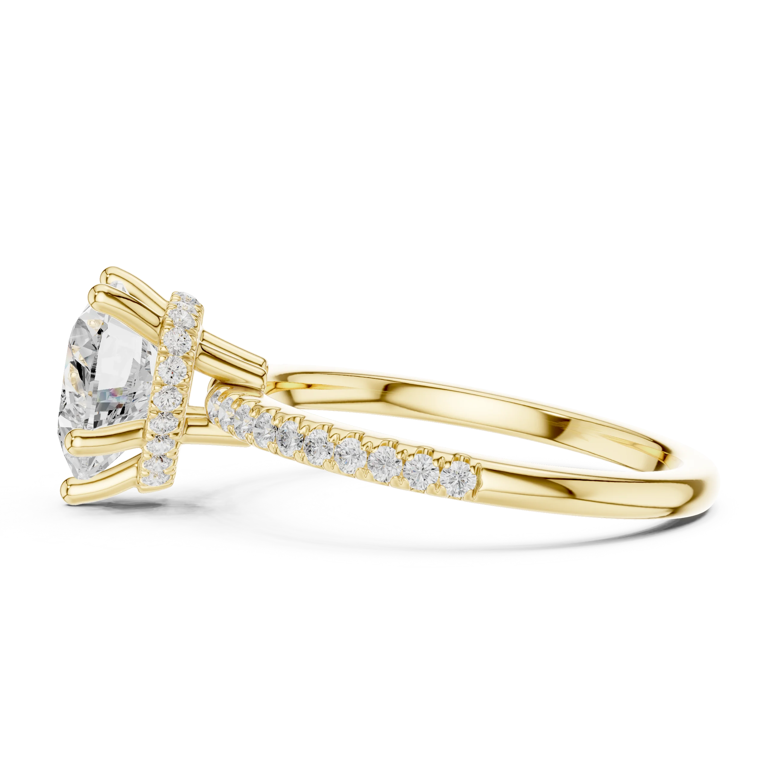 Hidden Halo Heart Cut Diamond Engagement Ring With Pave Band