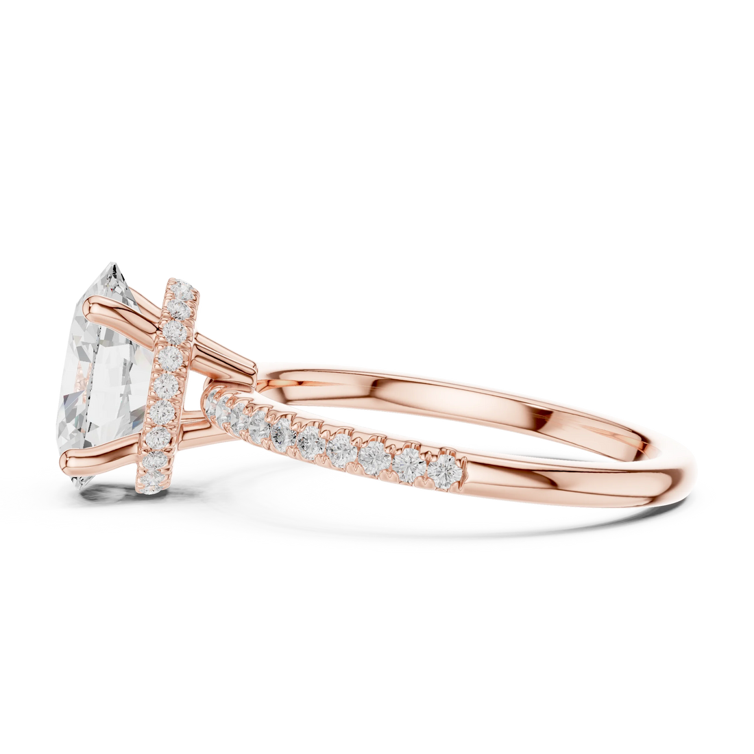 Hidden Halo Oval Cut Diamond Engagement Ring With Pave Band