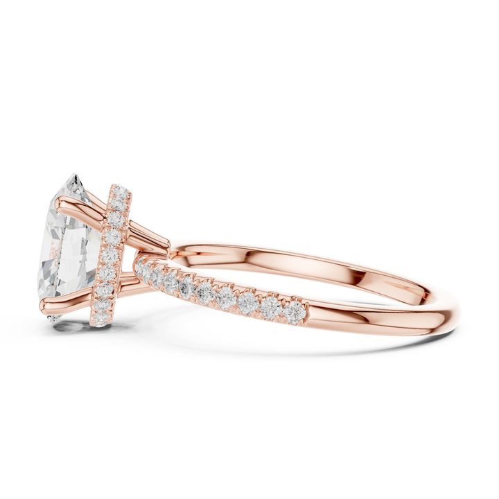 Hidden Halo Oval Cut Diamond Engagement Ring With Pave Band