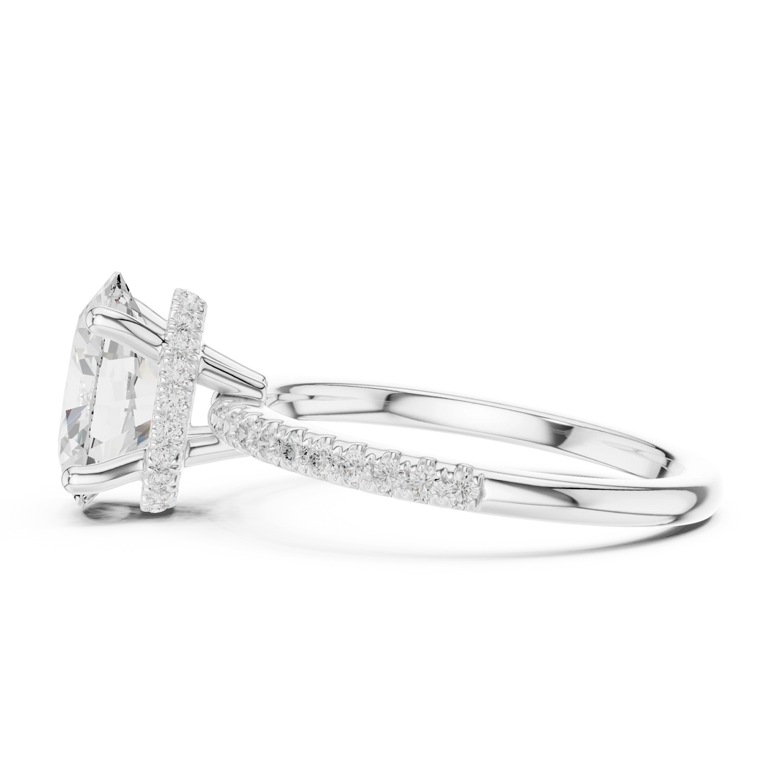 Hidden Halo Oval Cut Diamond Engagement Ring With Pave Band