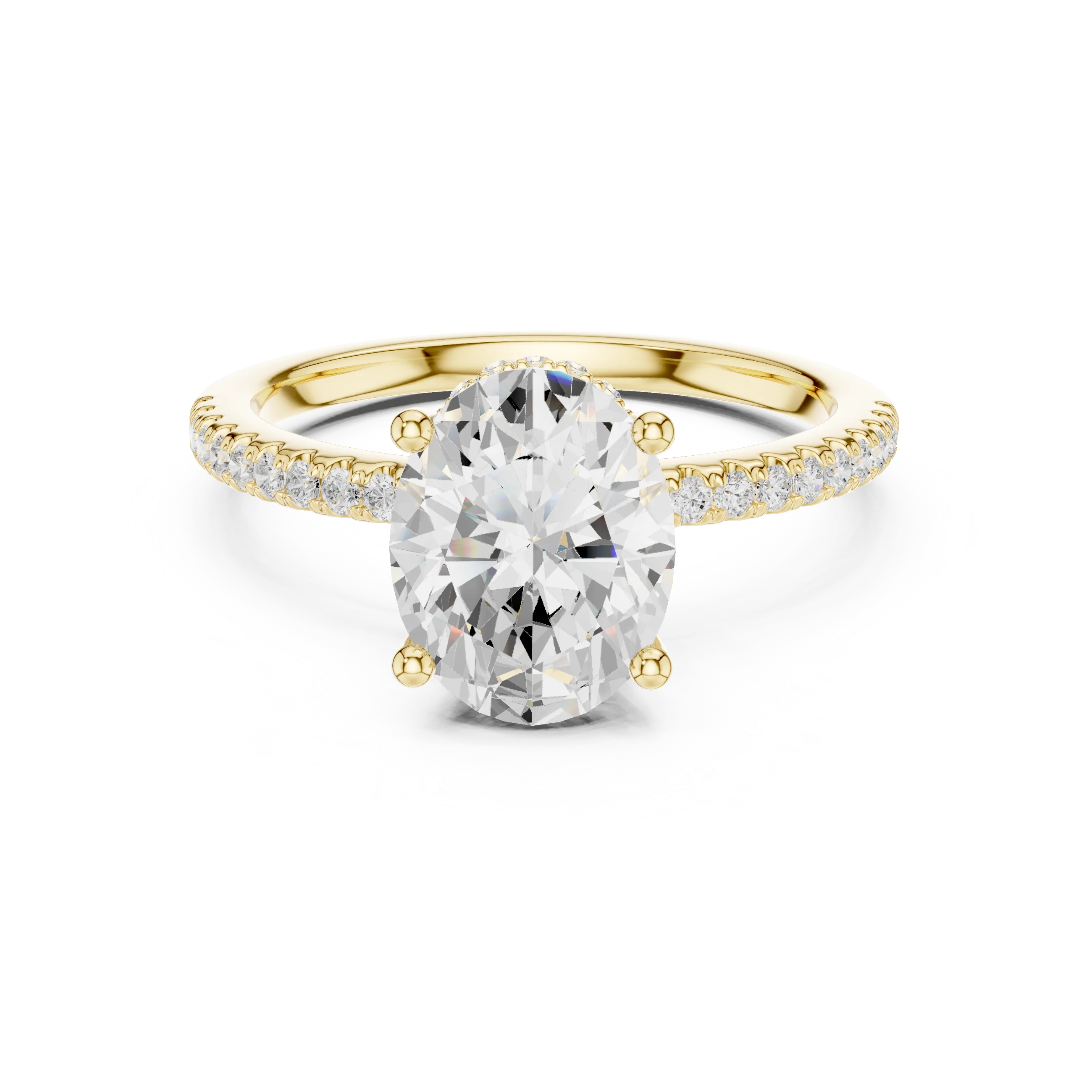 Hidden Halo Oval Cut Diamond Engagement Ring With Pave Band