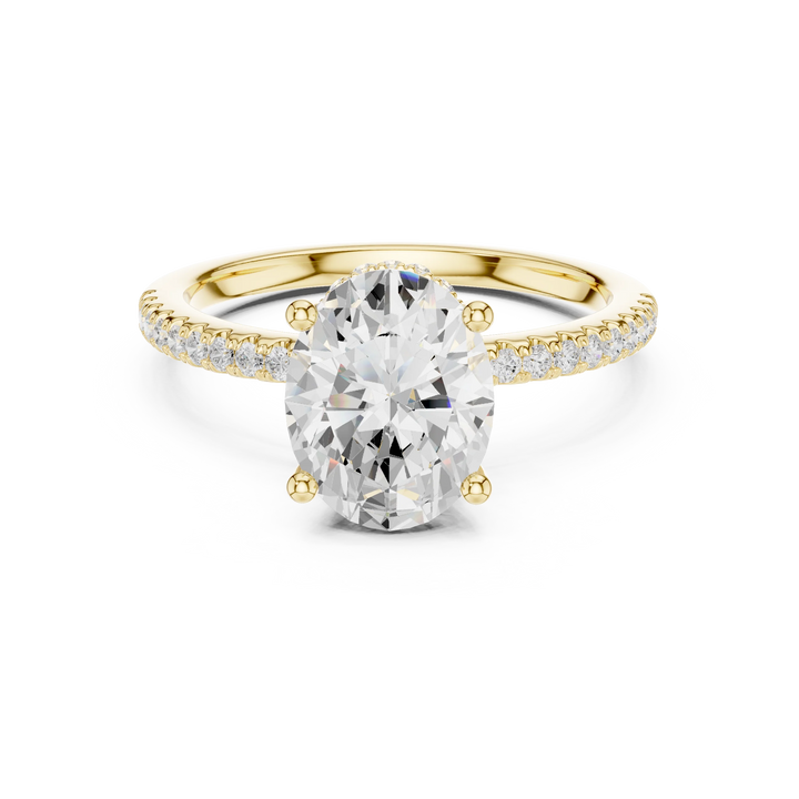 Hidden Halo Oval Cut Diamond Engagement Ring With Pave Band