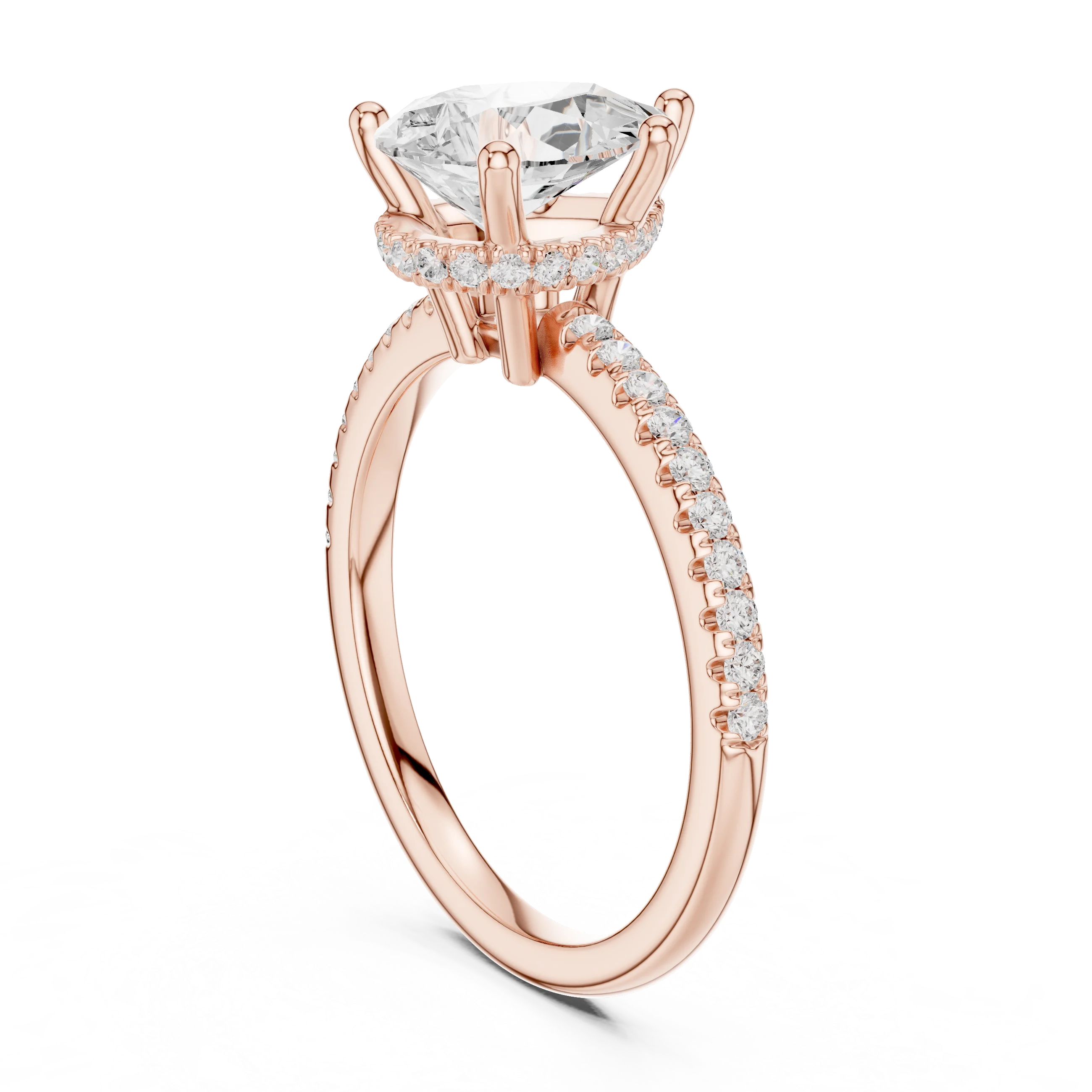 Hidden Halo Pear Cut Diamond Engagement Ring With Pave Band