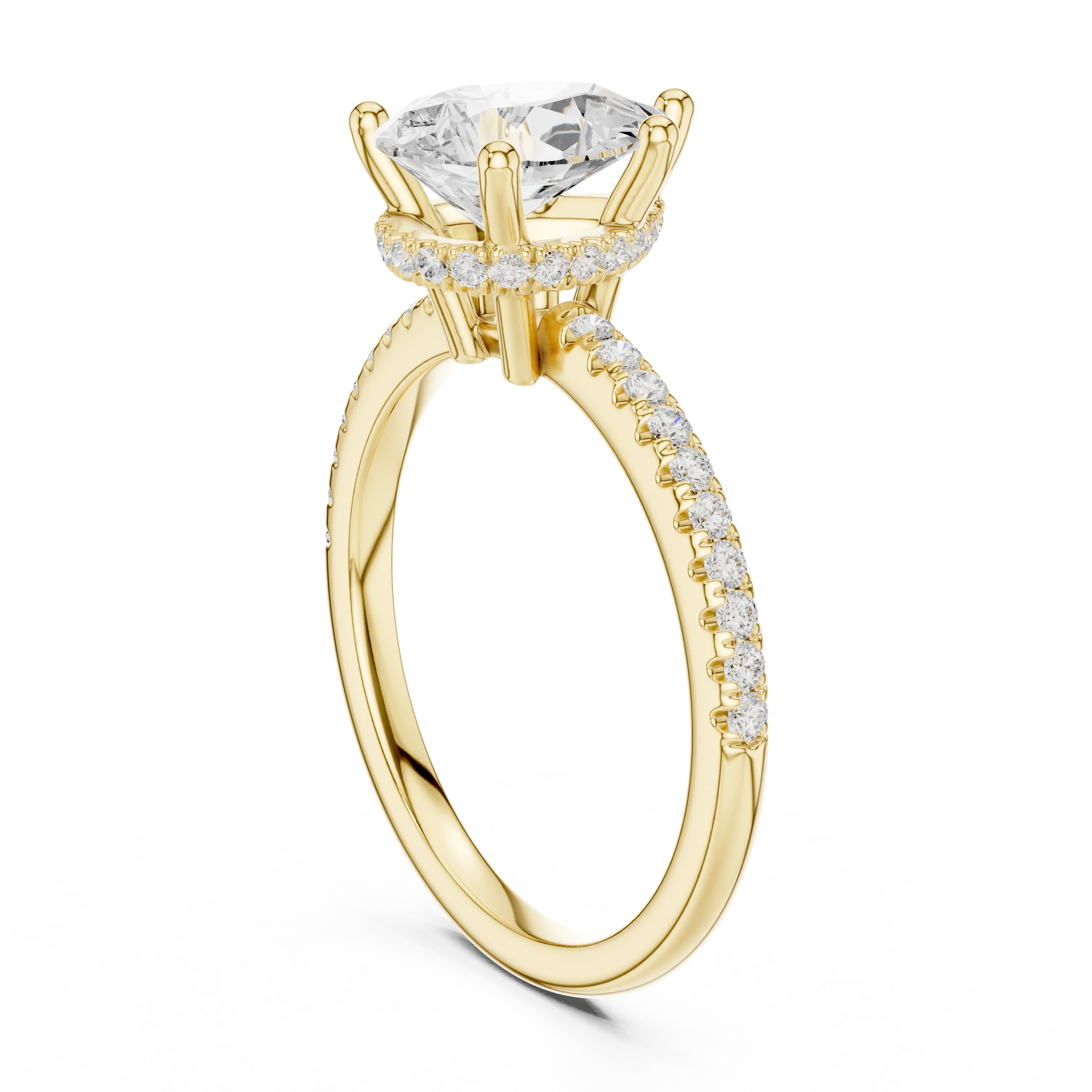 Hidden Halo Pear Cut Diamond Engagement Ring With Pave Band