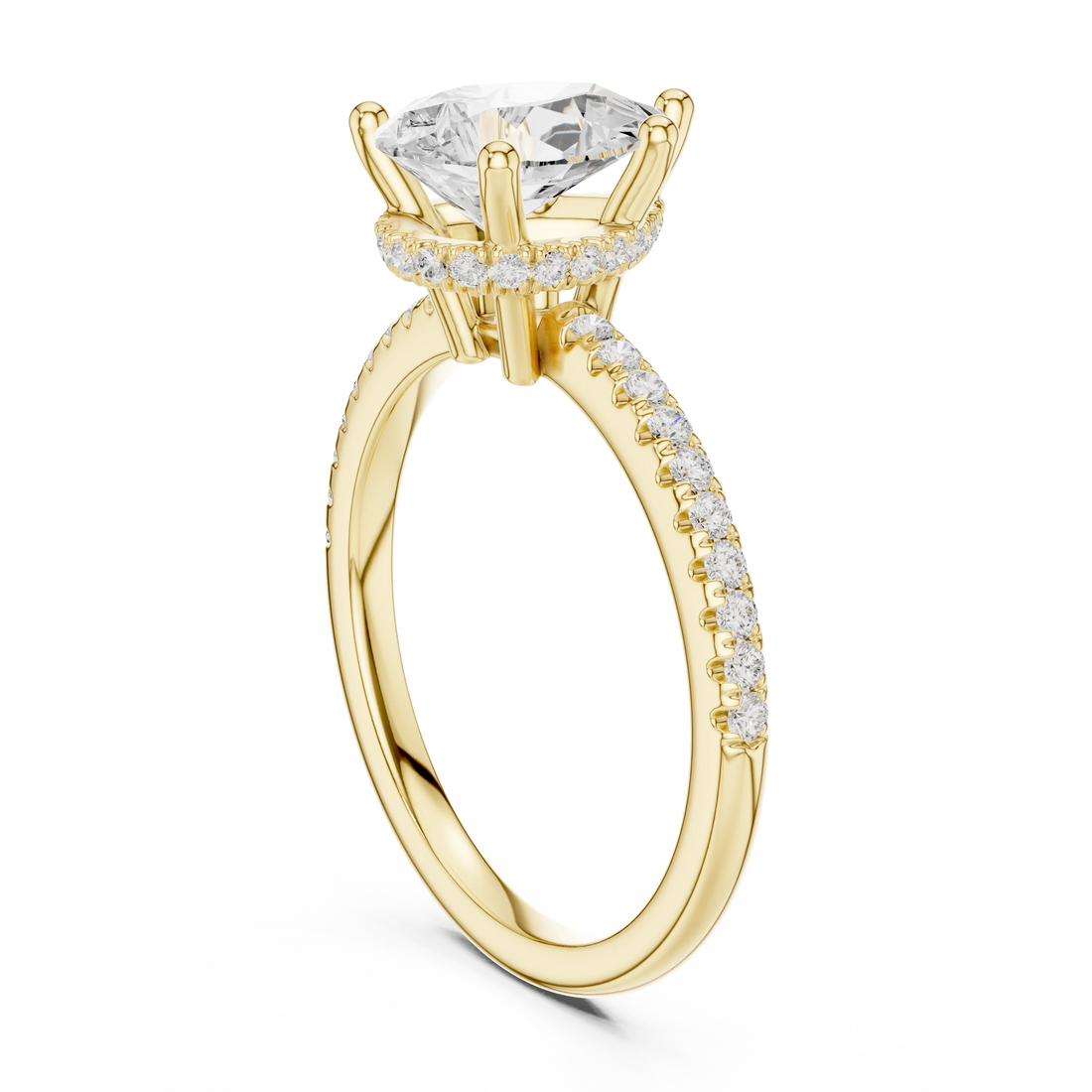 Hidden Halo Pear Cut Diamond Engagement Ring With Pave Band