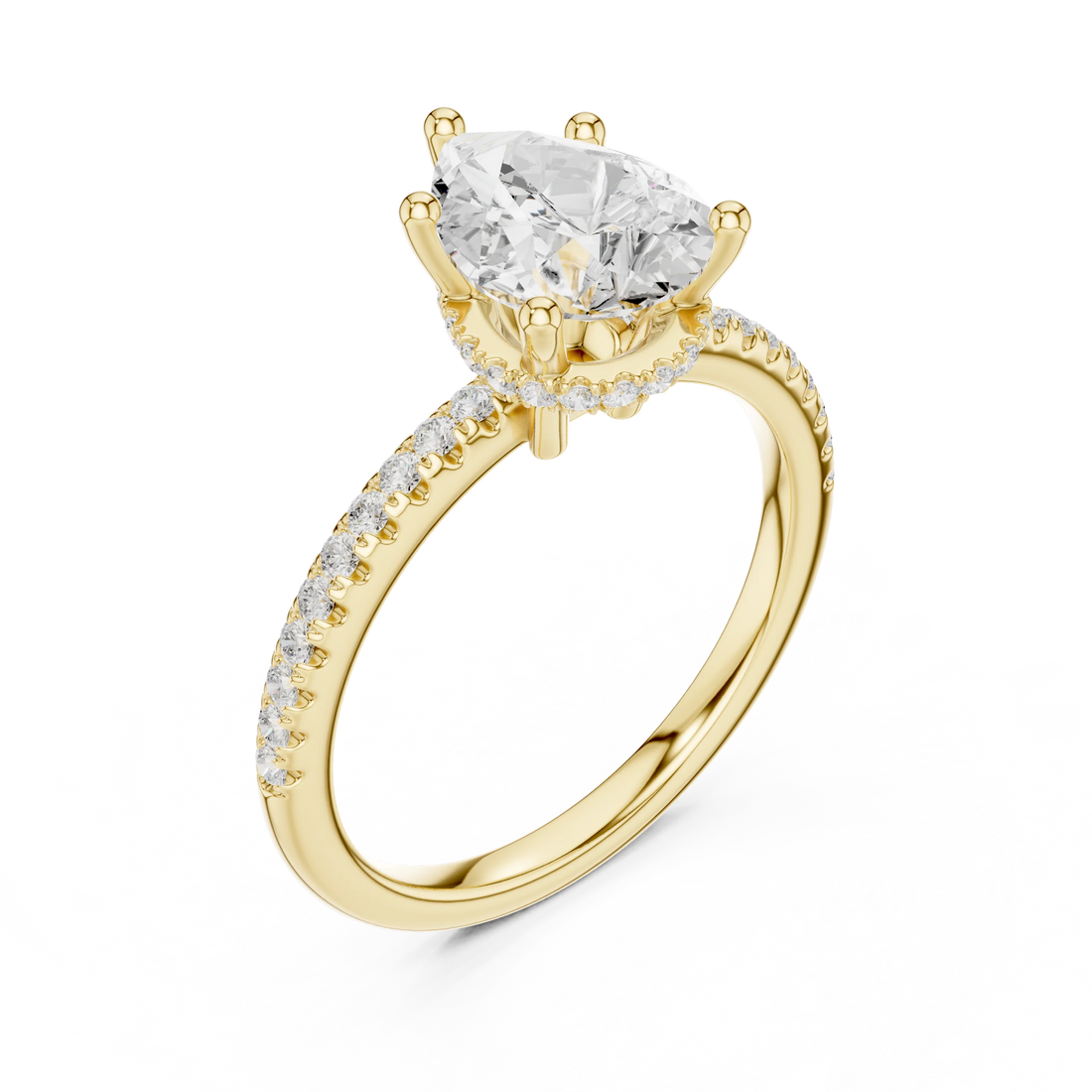Hidden Halo Pear Cut Diamond Engagement Ring With Pave Band