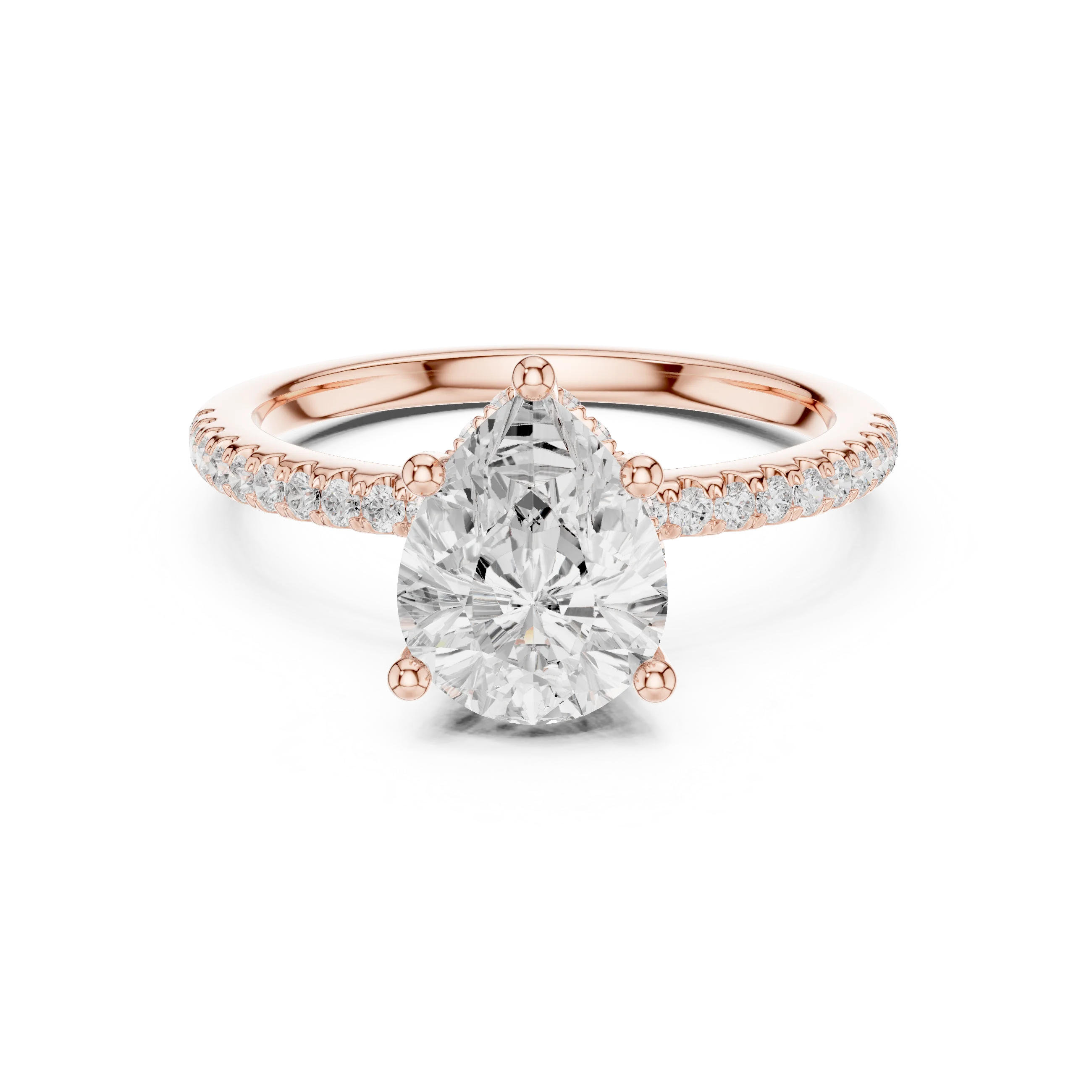 Hidden Halo Pear Cut Diamond Engagement Ring With Pave Band