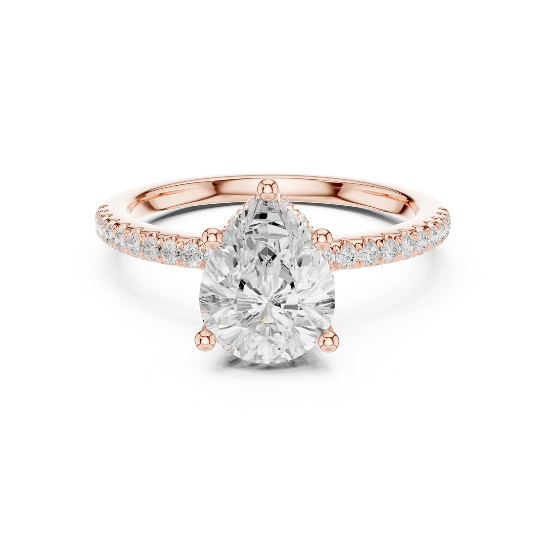 Hidden Halo Pear Cut Diamond Engagement Ring With Pave Band