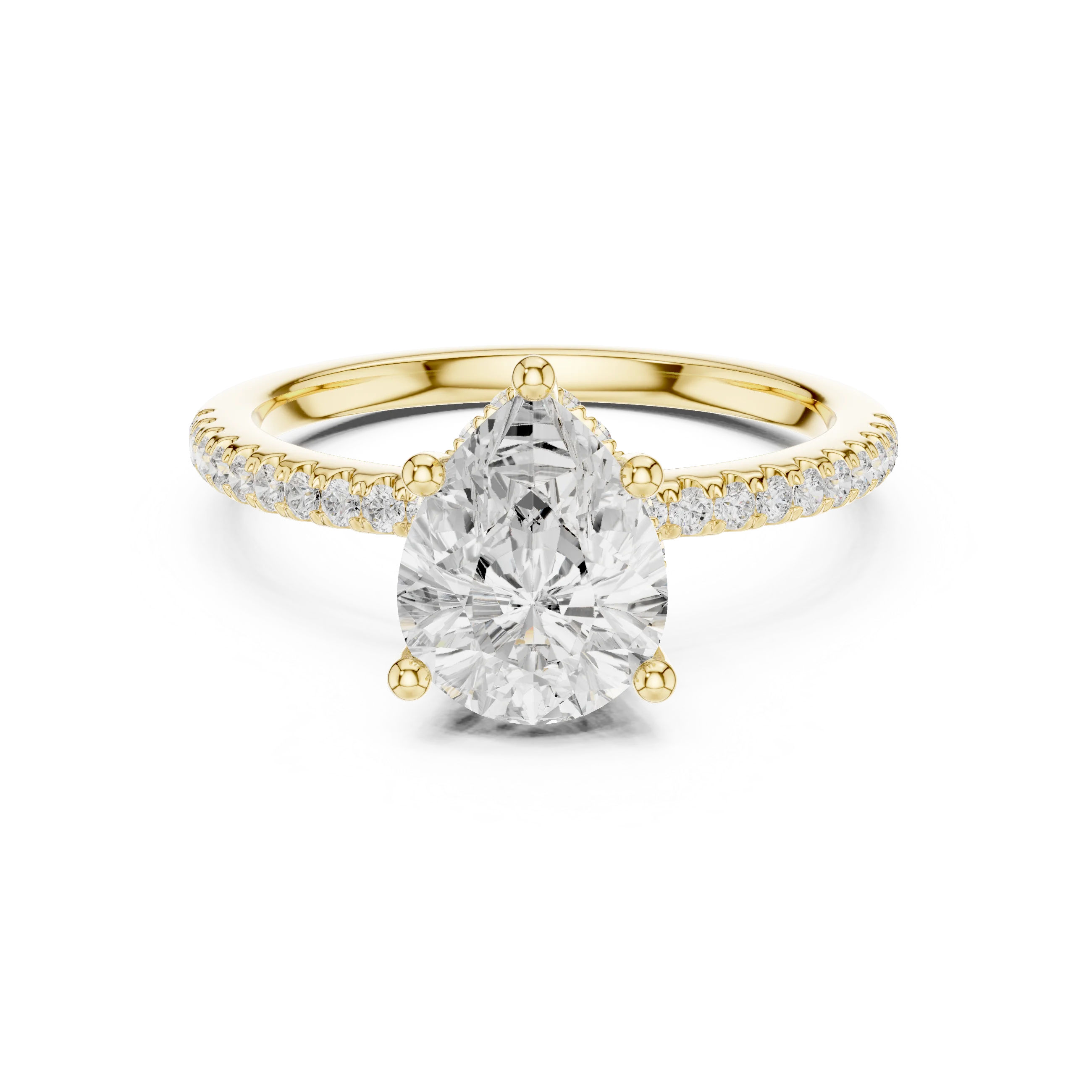 Hidden Halo Pear Cut Diamond Engagement Ring With Pave Band