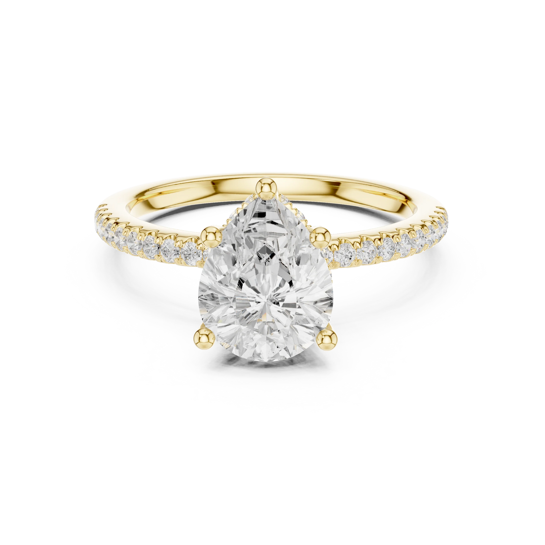 Hidden Halo Pear Cut Diamond Engagement Ring With Pave Band