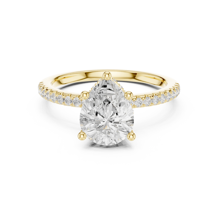 Hidden Halo Pear Cut Diamond Engagement Ring With Pave Band