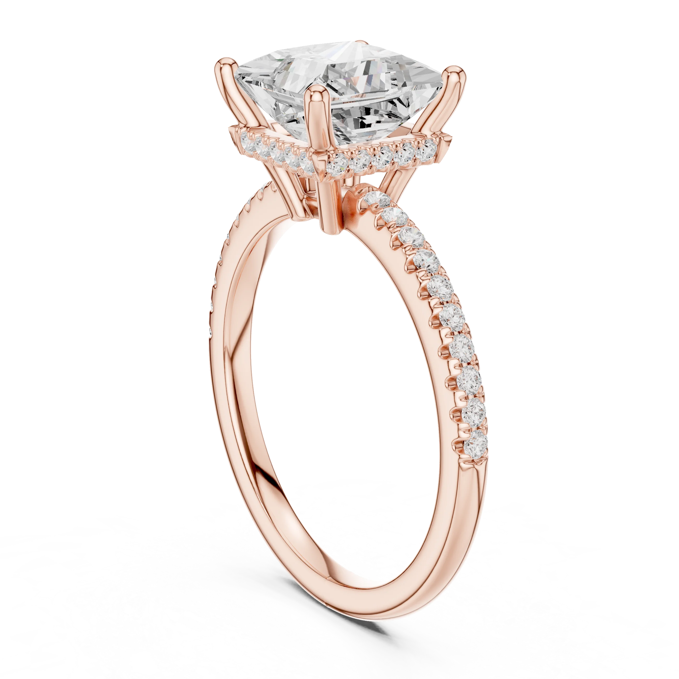 Hidden Halo Princess Cut Diamond Engagement Ring With Pave Band