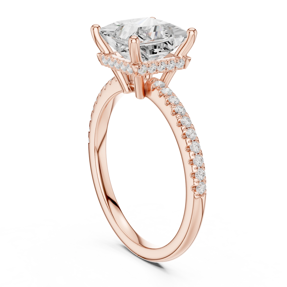 Hidden Halo Princess Cut Diamond Engagement Ring With Pave Band