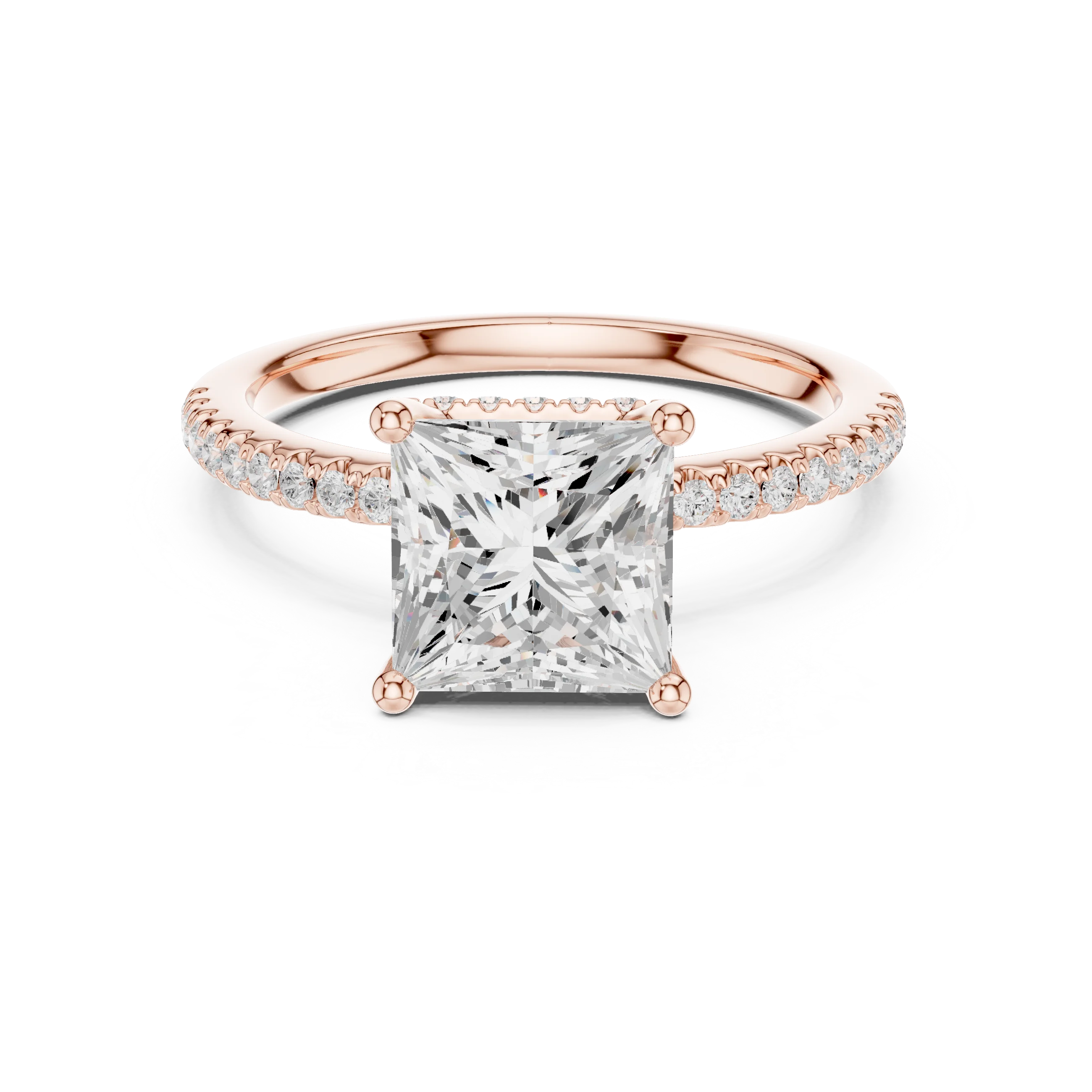 Hidden Halo Princess Cut Diamond Engagement Ring With Pave Band