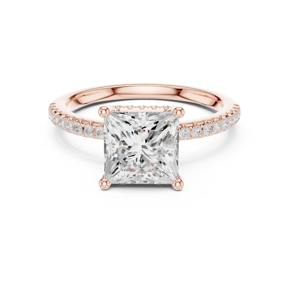 Hidden Halo Princess Cut Diamond Engagement Ring With Pave Band