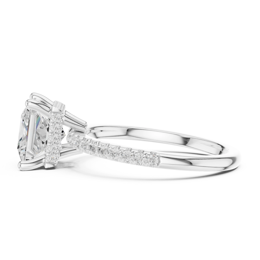 Hidden Halo Princess Cut Diamond Engagement Ring With Pave Band