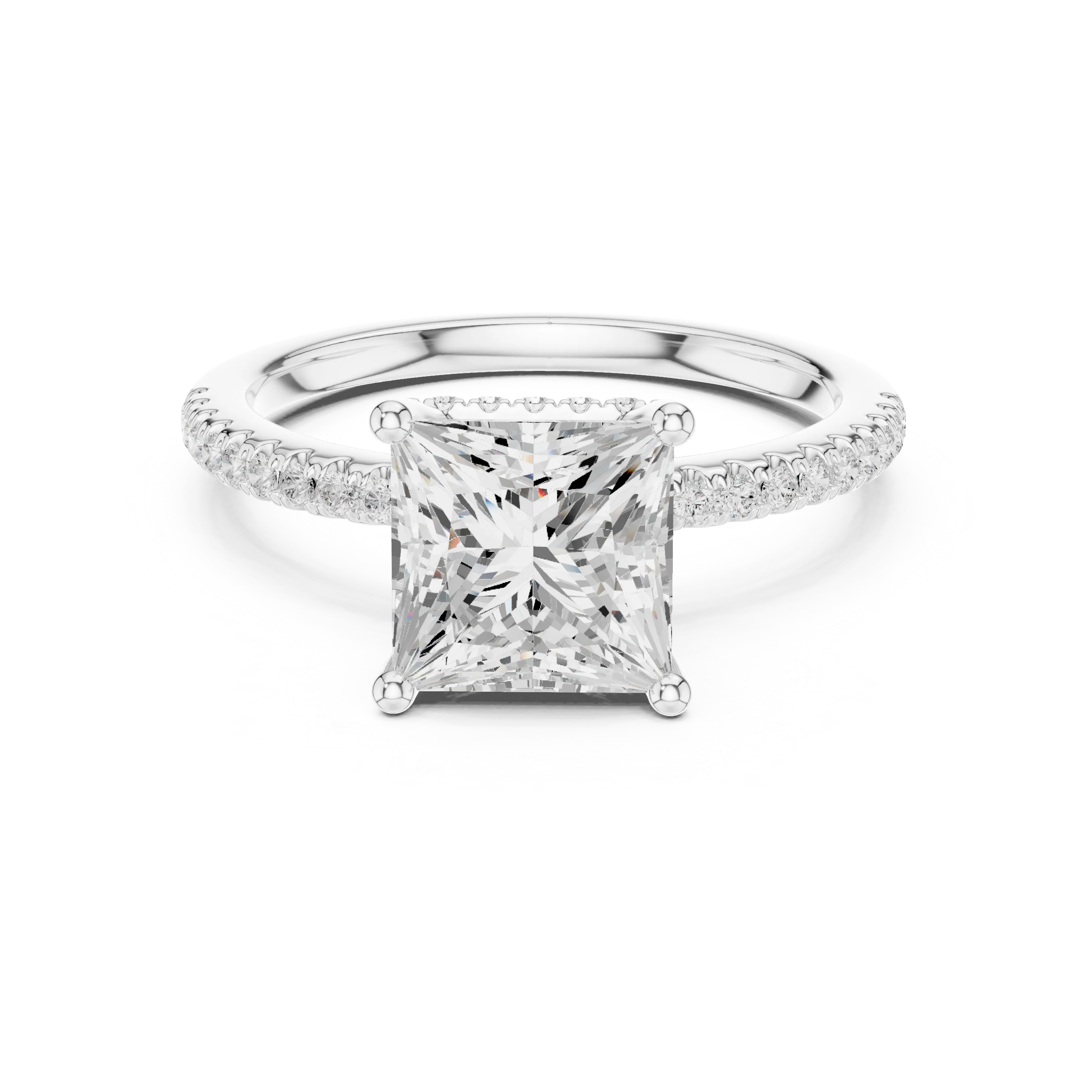 Hidden Halo Princess Cut Diamond Engagement Ring With Pave Band