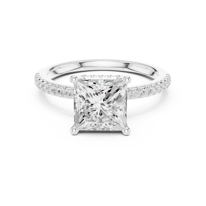 Hidden Halo Princess Cut Diamond Engagement Ring With Pave Band