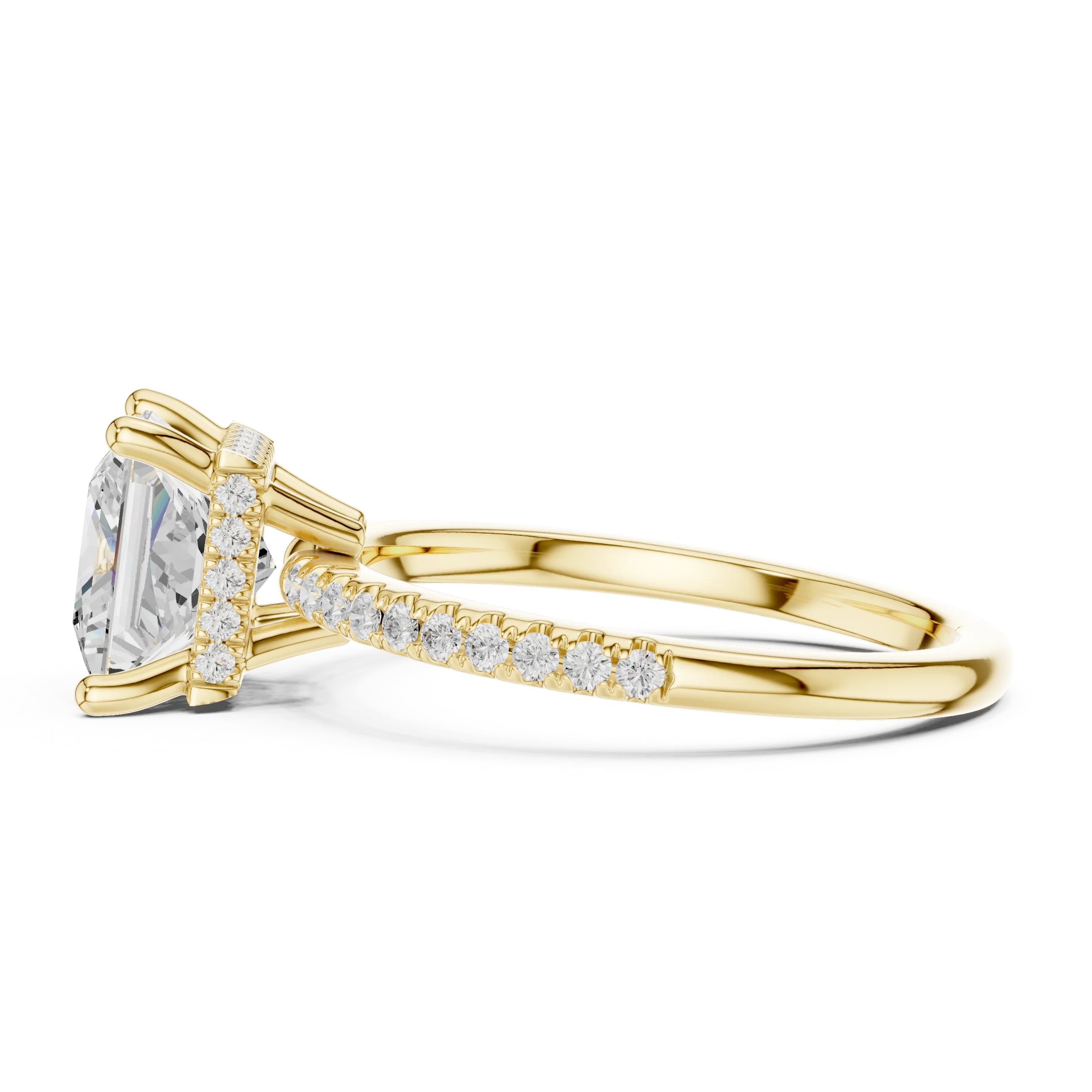 Hidden Halo Princess Cut Diamond Engagement Ring With Pave Band