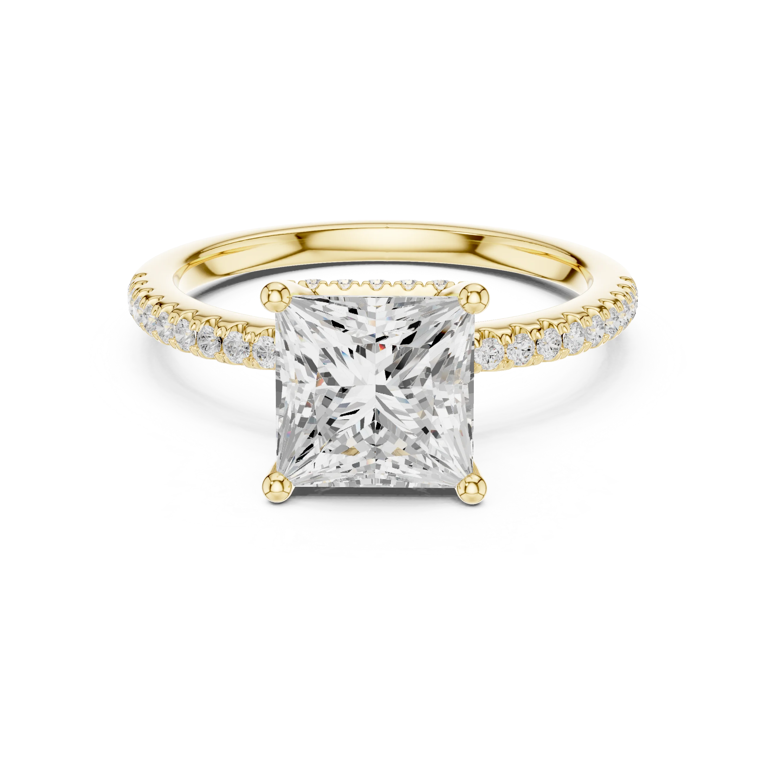 Hidden Halo Princess Cut Diamond Engagement Ring With Pave Band