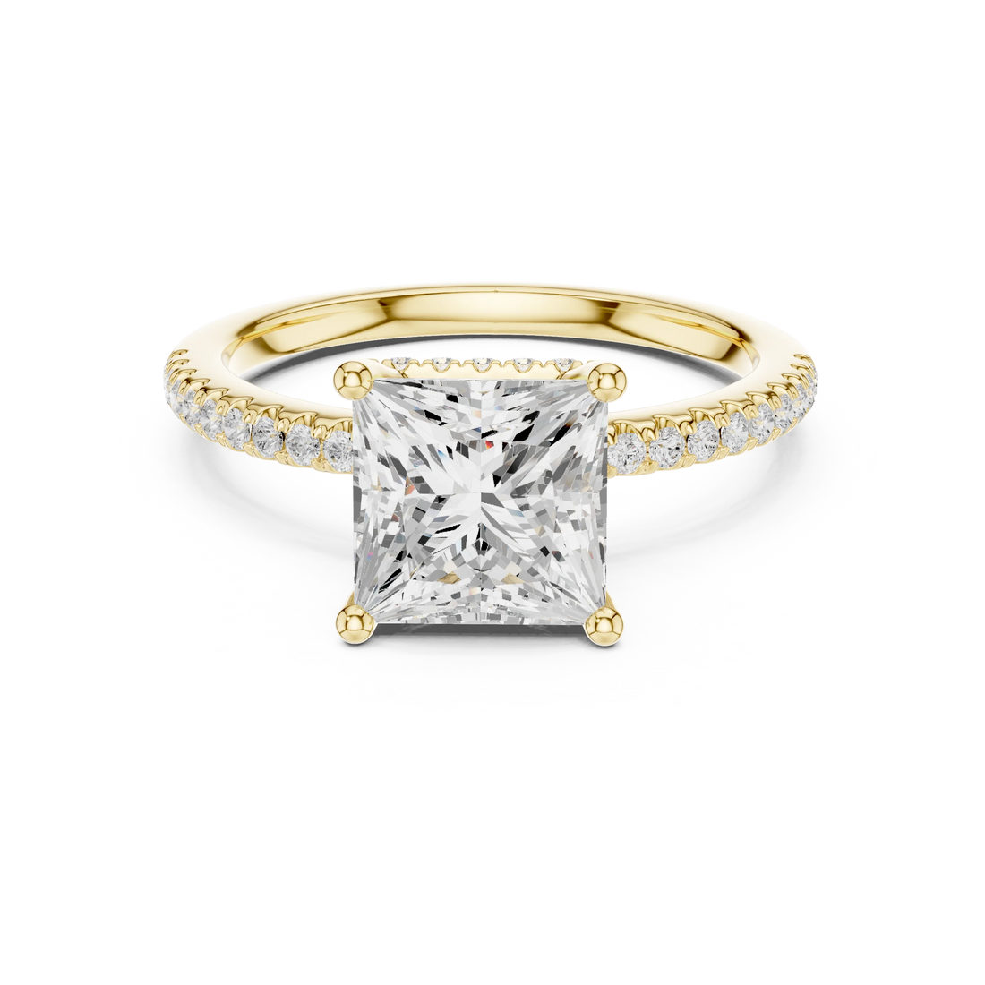 Hidden Halo Princess Cut Diamond Engagement Ring With Pave Band