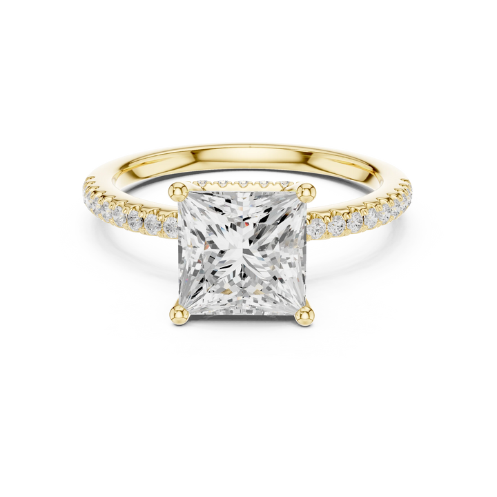 Hidden Halo Princess Cut Diamond Engagement Ring With Pave Band