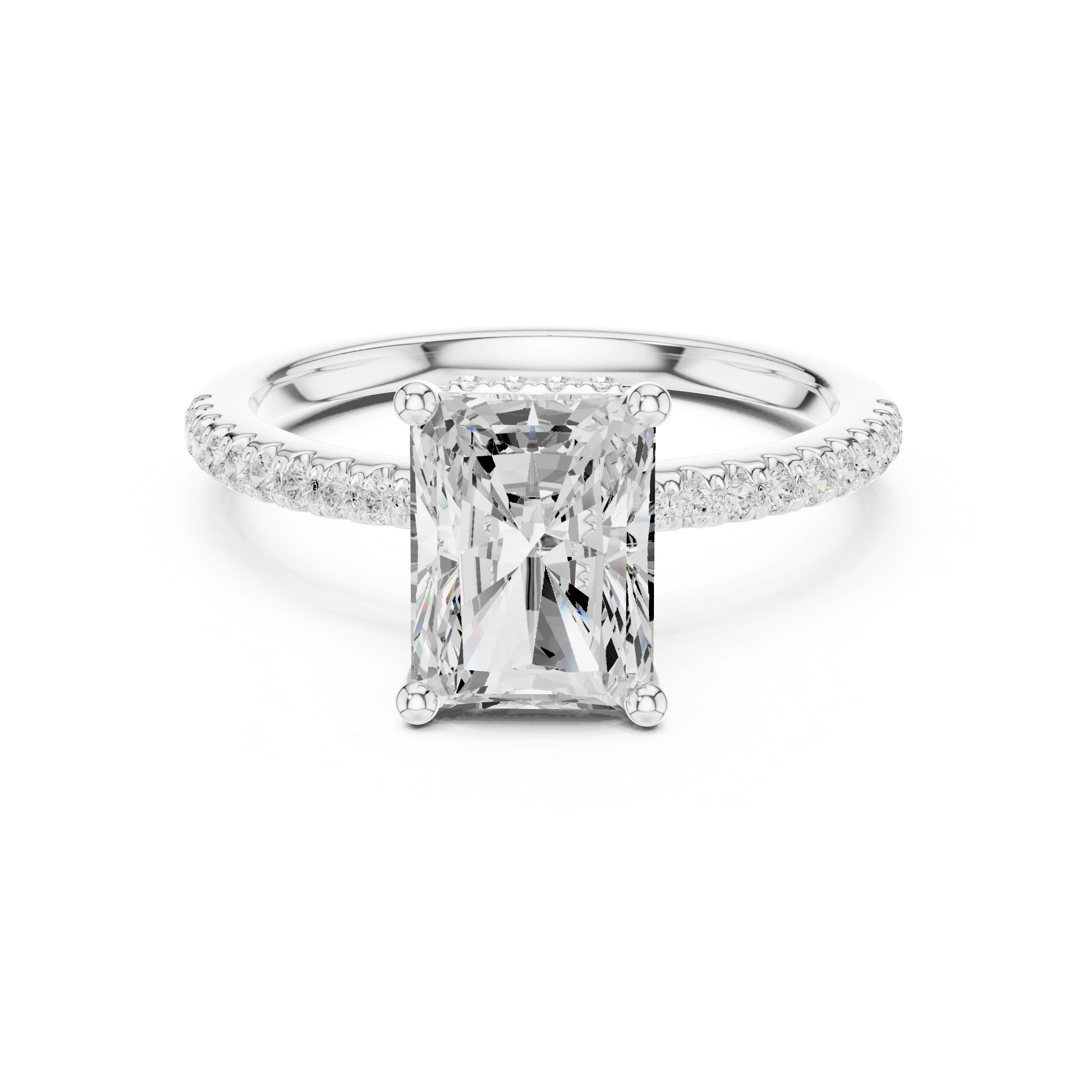 Hidden Halo Radiant Cut Diamond Engagement Ring With Pave Band