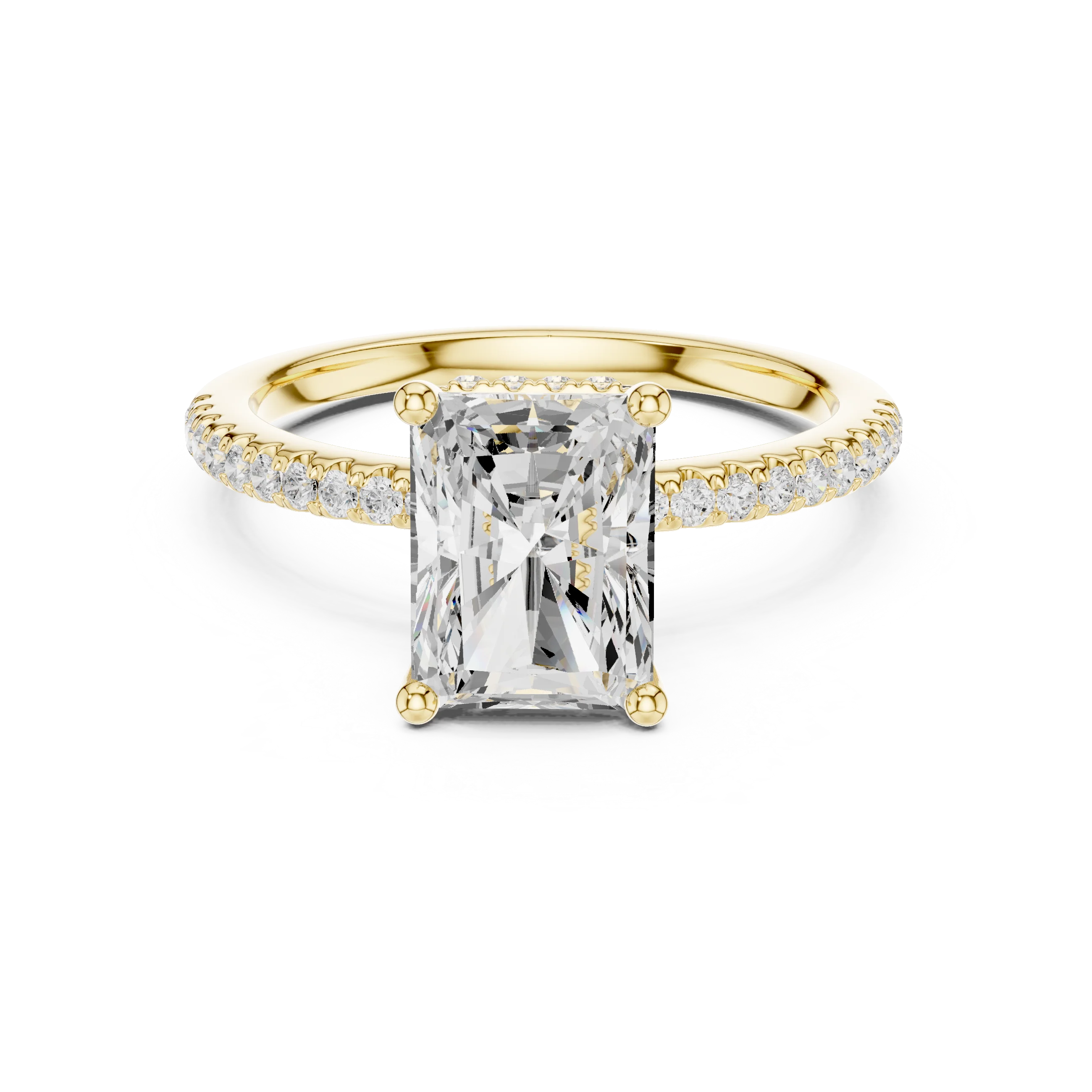Hidden Halo Radiant Cut Diamond Engagement Ring With Pave Band