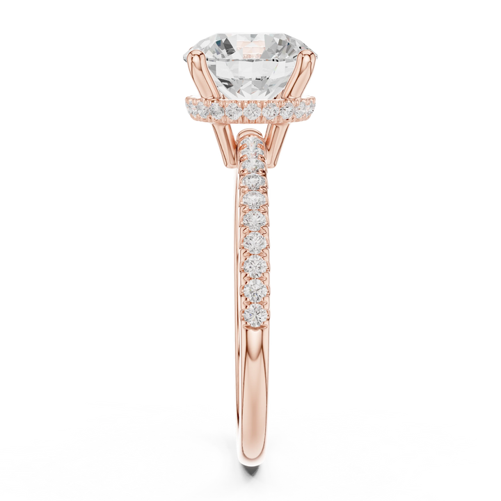 Hidden Halo Round Cut Diamond Engagement Ring With Pave Band